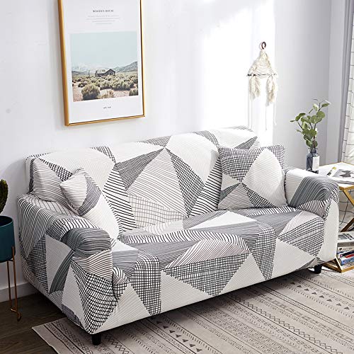HOOBUY Stretch Sofa Cover for 3 Cushion Couch - Printed Slipcover with 2 Free Pillow Cases (Fits 3-Seater & Large 2-Seater Couches) - Perfect for Living Room, Family Room & Home Decor Protection
