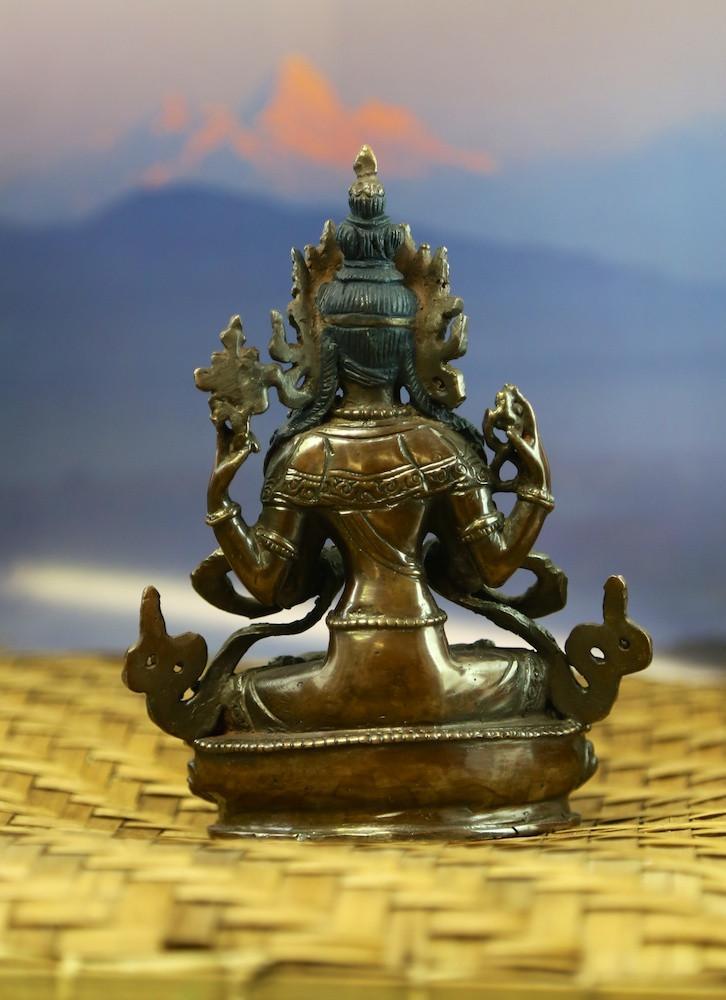 Authentic Bronze Chenrezig Tibetan Statue - Handcrafted Buddhist Deity Sculpture for Meditation & Home Altar Decor