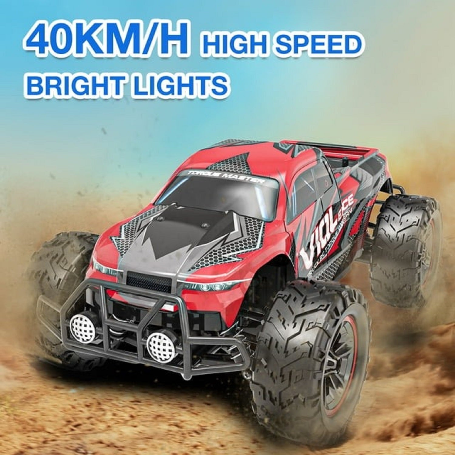 AUOSHI K61 1:16 Scale 4WD High Speed 40+ km/h Remote Control Off-Road RC Truck - Red & Black - Perfect for Outdoor Racing, Backyard Bashing & Off-Road Adventures