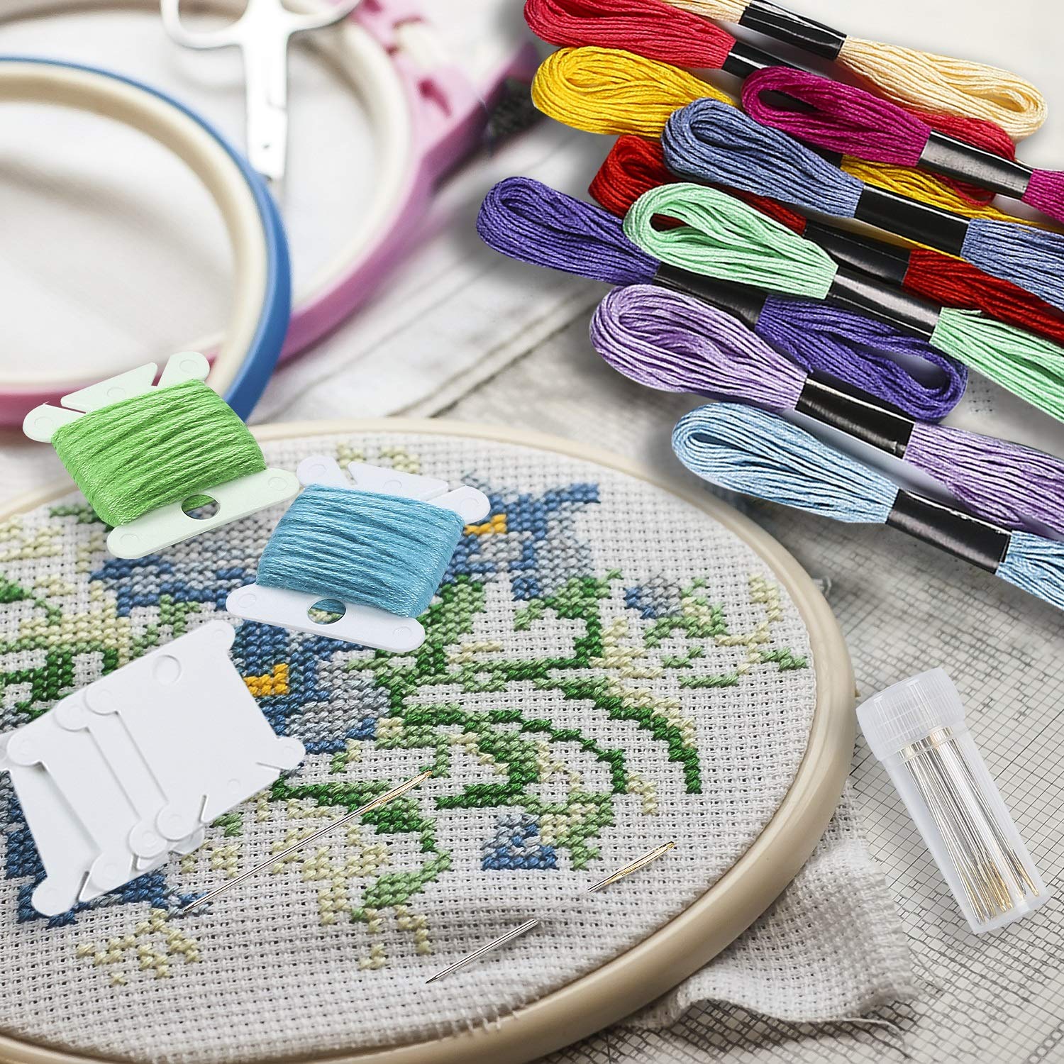 62 Skeins Embroidery Floss Kit with Needles & Bobbins - Premium Cross Stitch Thread for Friendship Bracelets, DIY Crafts - Perfect Gift for Mother's Day, Christmas & Handmade Projects