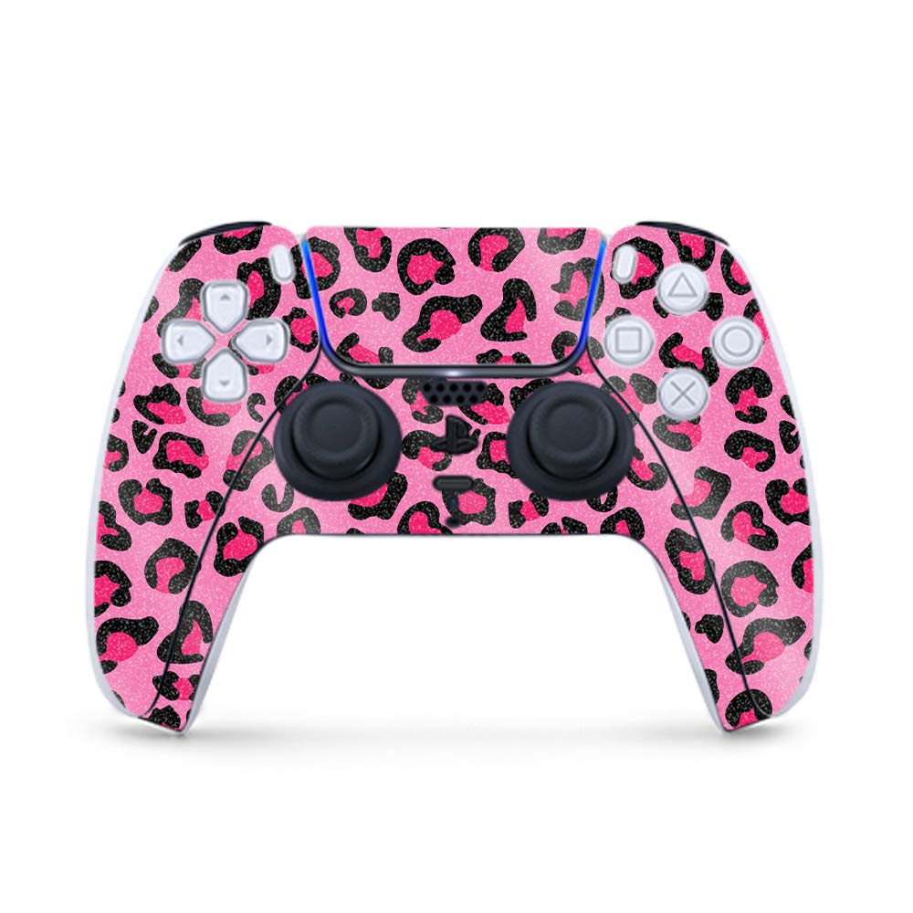 MightySkins Glossy Glitter Gaming Skin for PS5 Controller - Pink Leopard Design | Durable High-Gloss Finish | Easy to Apply & Remove | Made in USA | Perfect for Gaming Enthusiasts & Customization Lovers