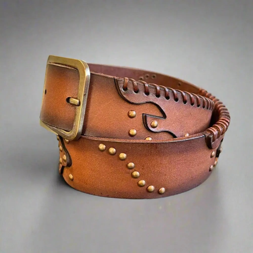 Premium Women's Full Grain Leather Belt with Studs - Stylish & Durable Fashion Accessory for Jeans, Dresses & Casual Outfits