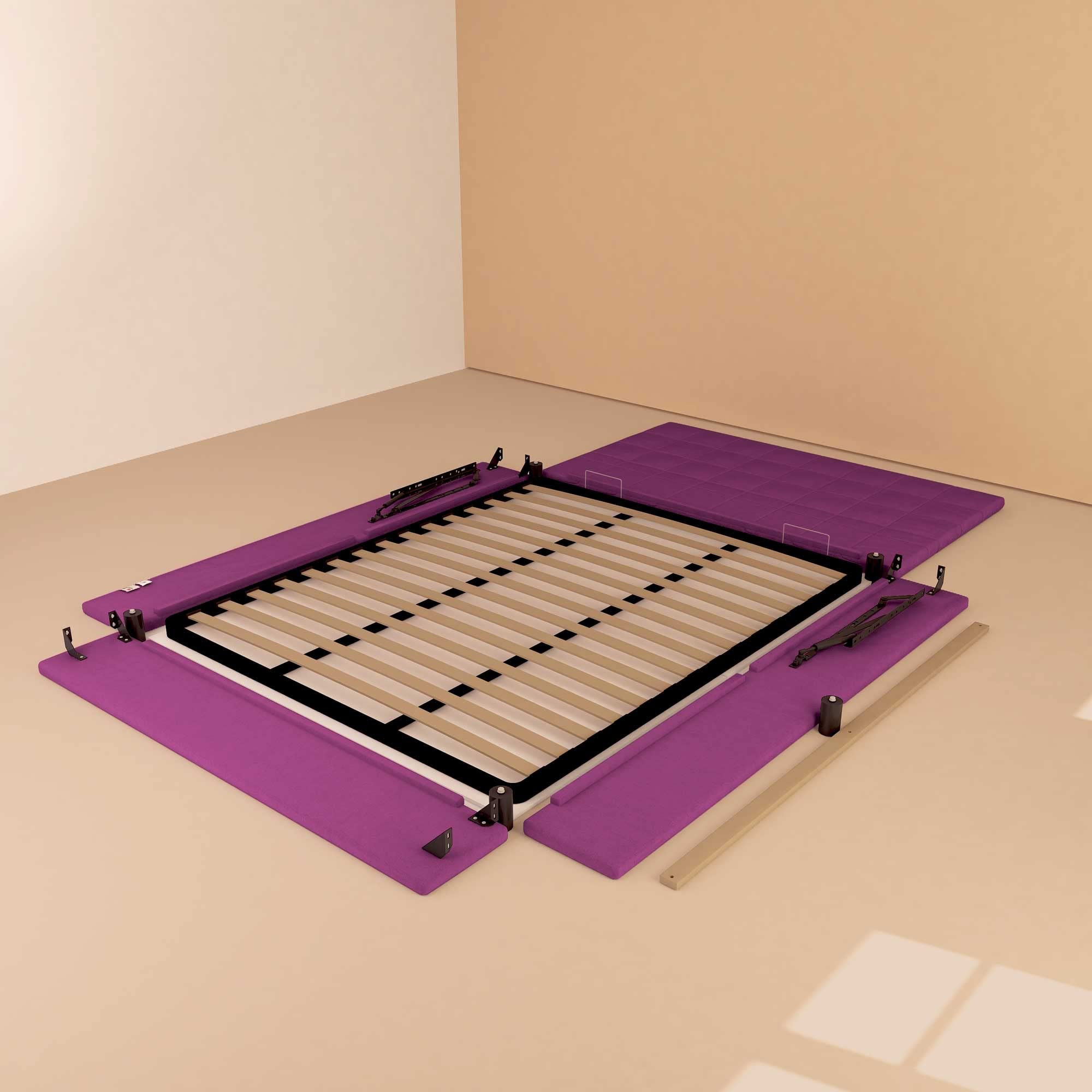 Baldiflex Single Bed with Storage Drawer, Dublin Fabric Design, Slatted Base for Single Mattress, 80 x 200 cm, Elegant Headboard in Fuchsia - Perfect for Small Bedrooms, Guest Rooms & Studio Apartments