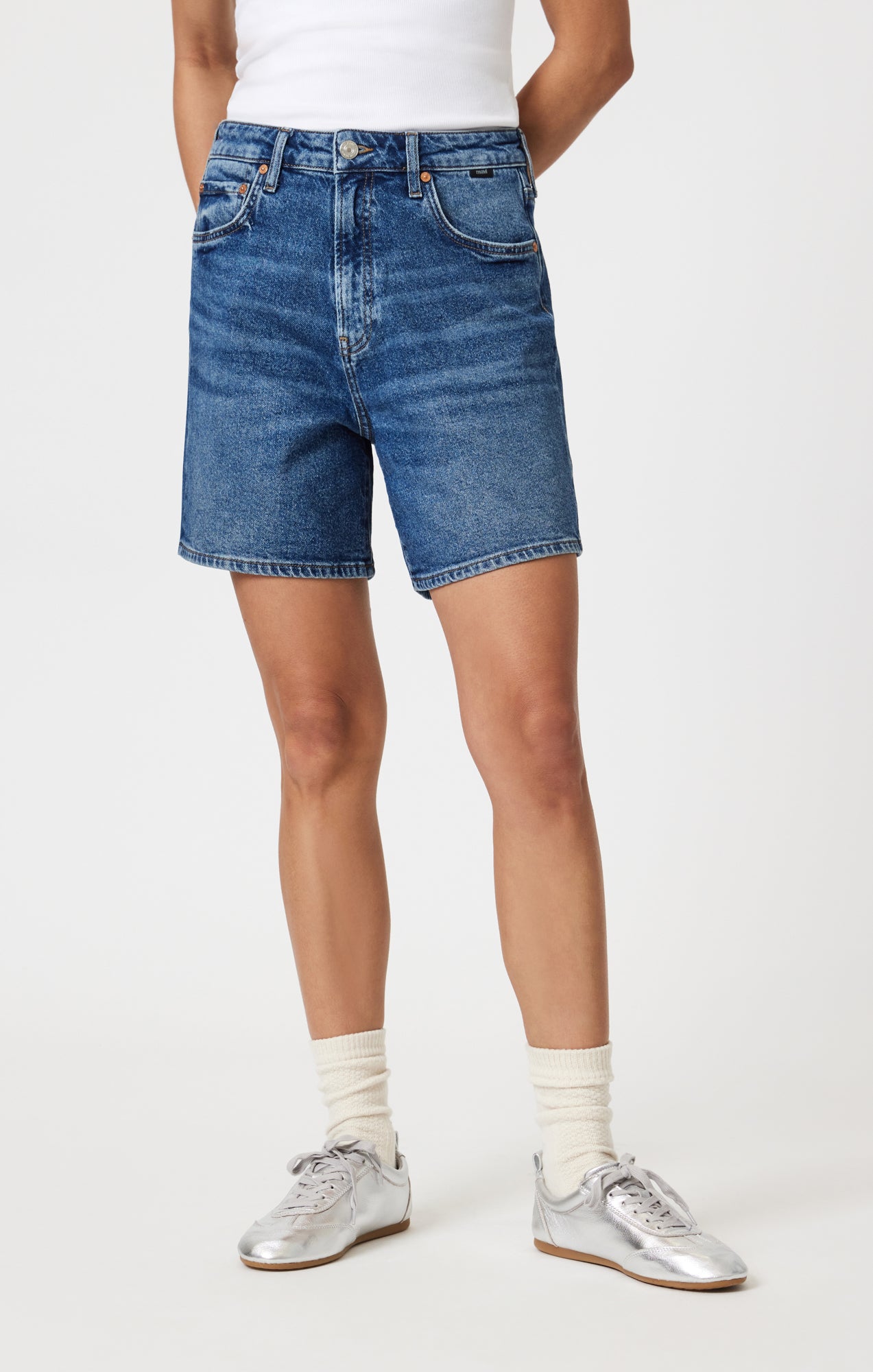 HEIDI LONG DARK 90'S SHORTS - Vintage High Waisted Denim Shorts for Women | Perfect for Casual Outfits, Summer Fashion & Retro Style