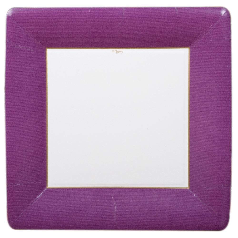Premium Caspari Grosgrain Square Paper Dinner Plates - Elegant Aubergine Color, Set of 8 | Perfect for Dinner Parties, Weddings & Special Occasions