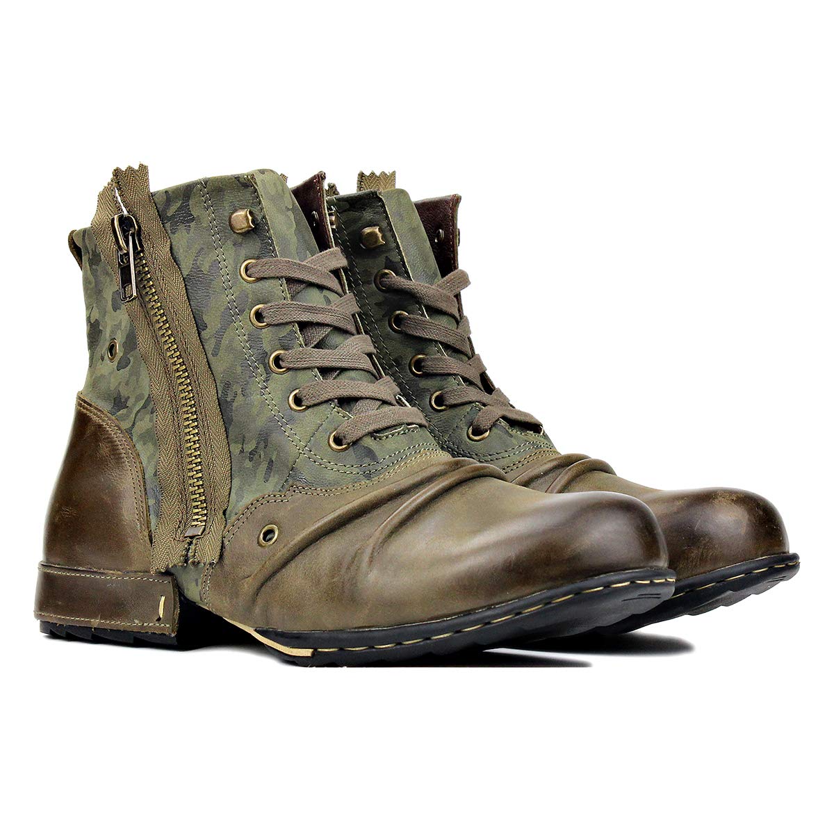 OSSTONE Men's Fashion Moto Boots - Zipper-Up Leather Chukka Boots Casual Shoes OS-5008-8-US | Perfect for Motorcycle Riding, Urban Streetwear & Everyday Wear