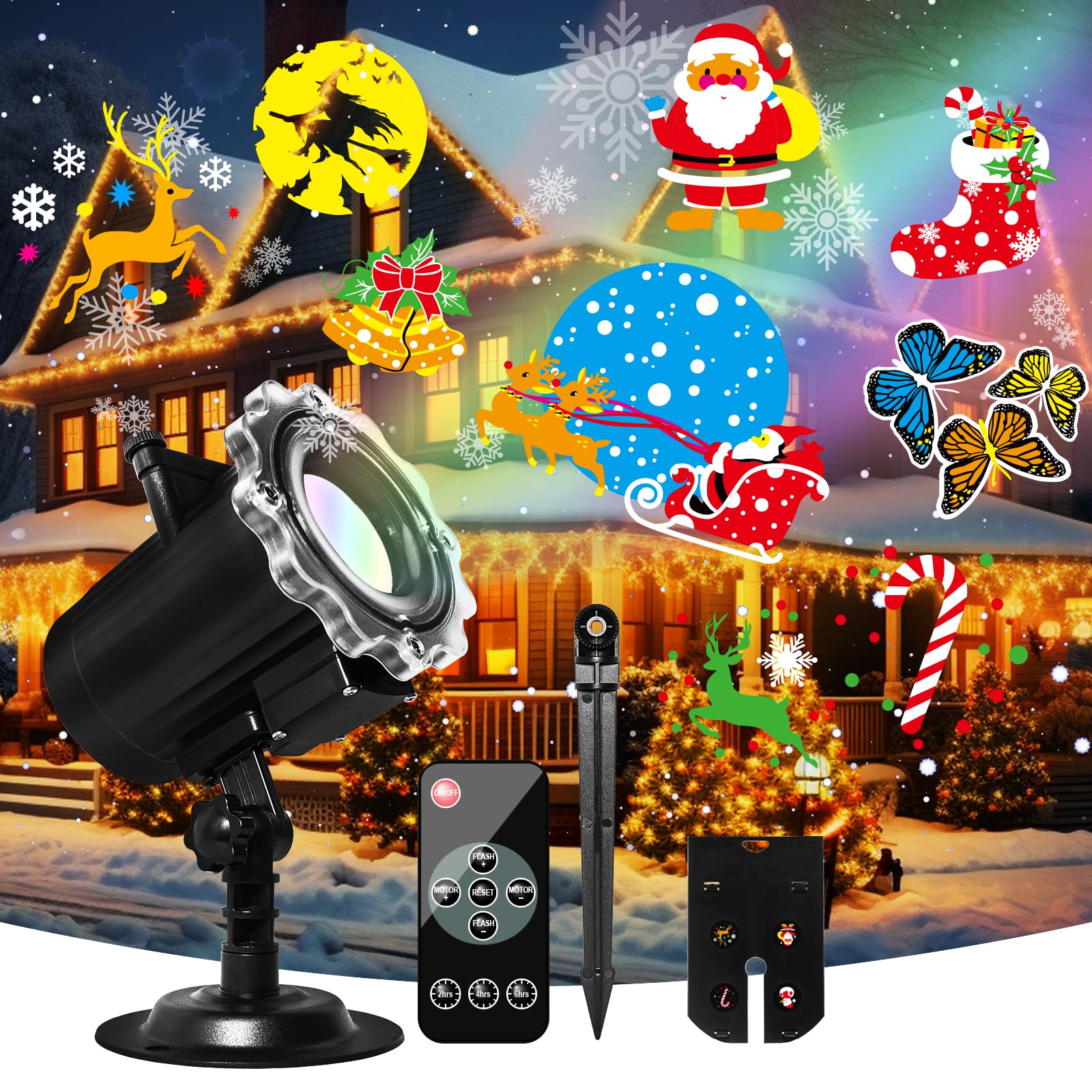 Christmas Projector Lights Outdoor - Waterproof Snowflake Projector with 64 HD Cartoon Patterns, Remote Control & Timer for Indoor/Outdoor Holiday Decorations | Perfect for Yard, House, Party & Christmas Light Displays
