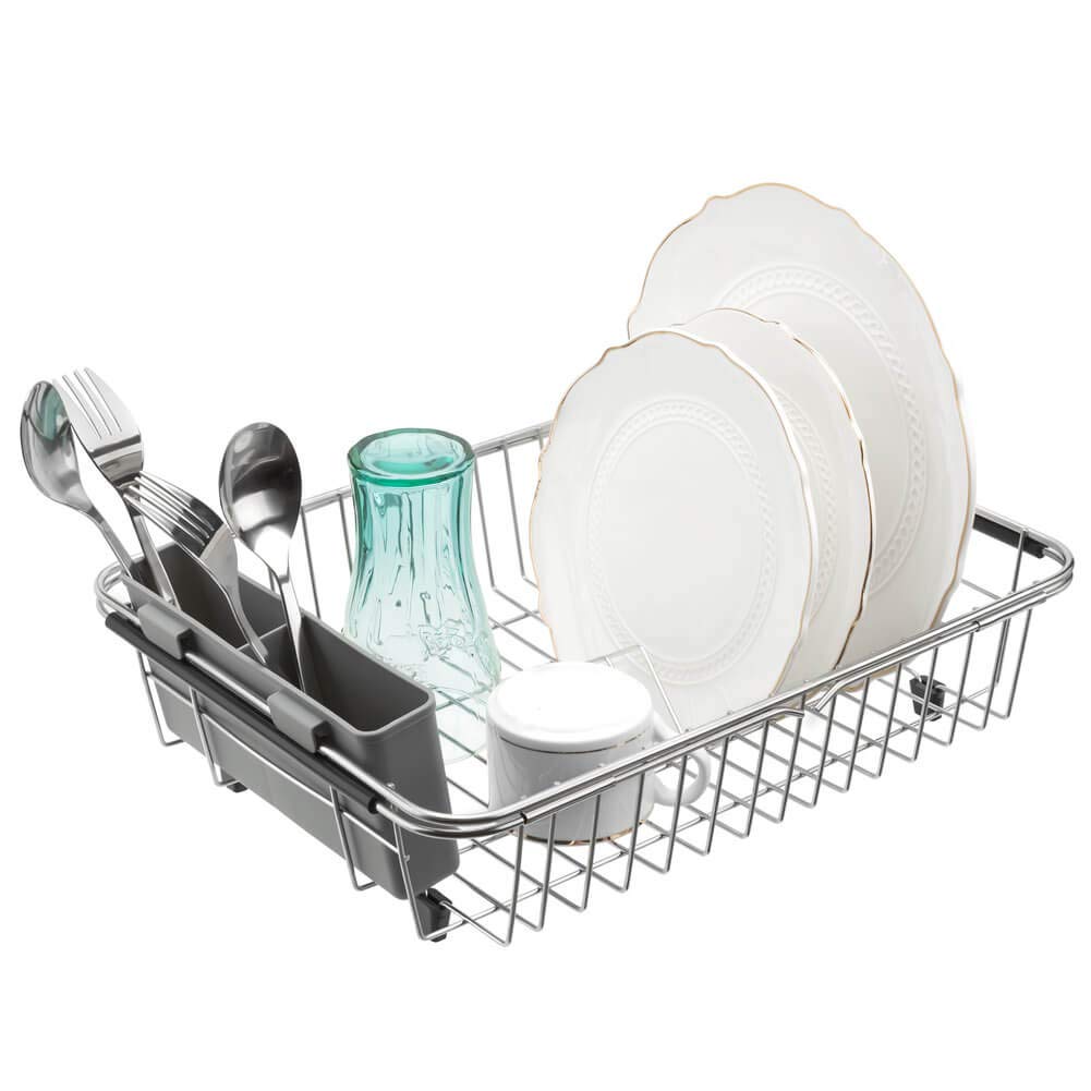 ARCCI Expandable Dish Drying Rack - Large Capacity Over The Sink Drainer with Removable Utensil Holder | Space-Saving Kitchen Organizer for Plates, Bowls & Cutlery | Perfect for Small Kitchens, Apartments & RV Use
