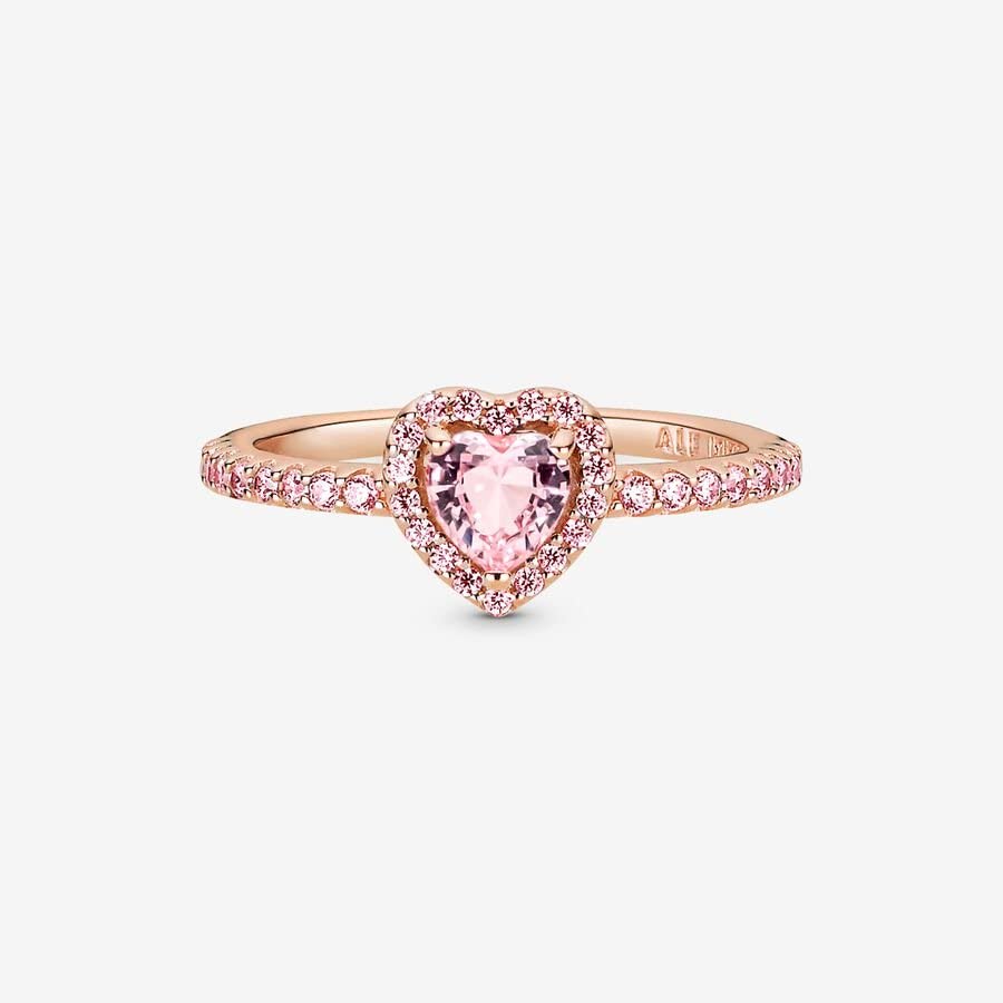 PANDORA Sparkling Elevated Heart Ring - 14k Rose Gold Cubic Zirconia Stackable Ring for Women - Elegant Layering Jewelry Gift for Her with Gift Box - Perfect for Valentine's Day, Anniversary & Romantic Occasions