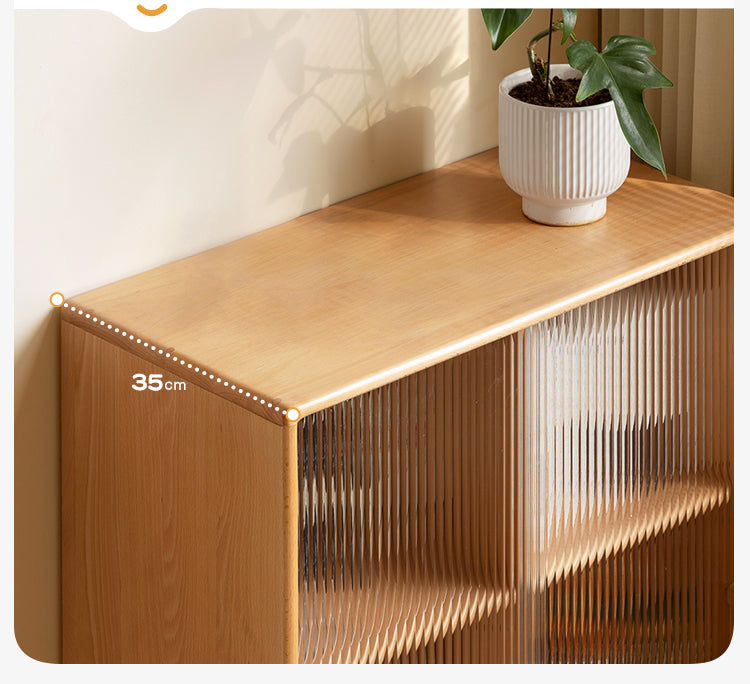 Solid Beech Wood Sliding Door Side Cabinet - Modern Storage Solution for Bedroom, Living Room & Office