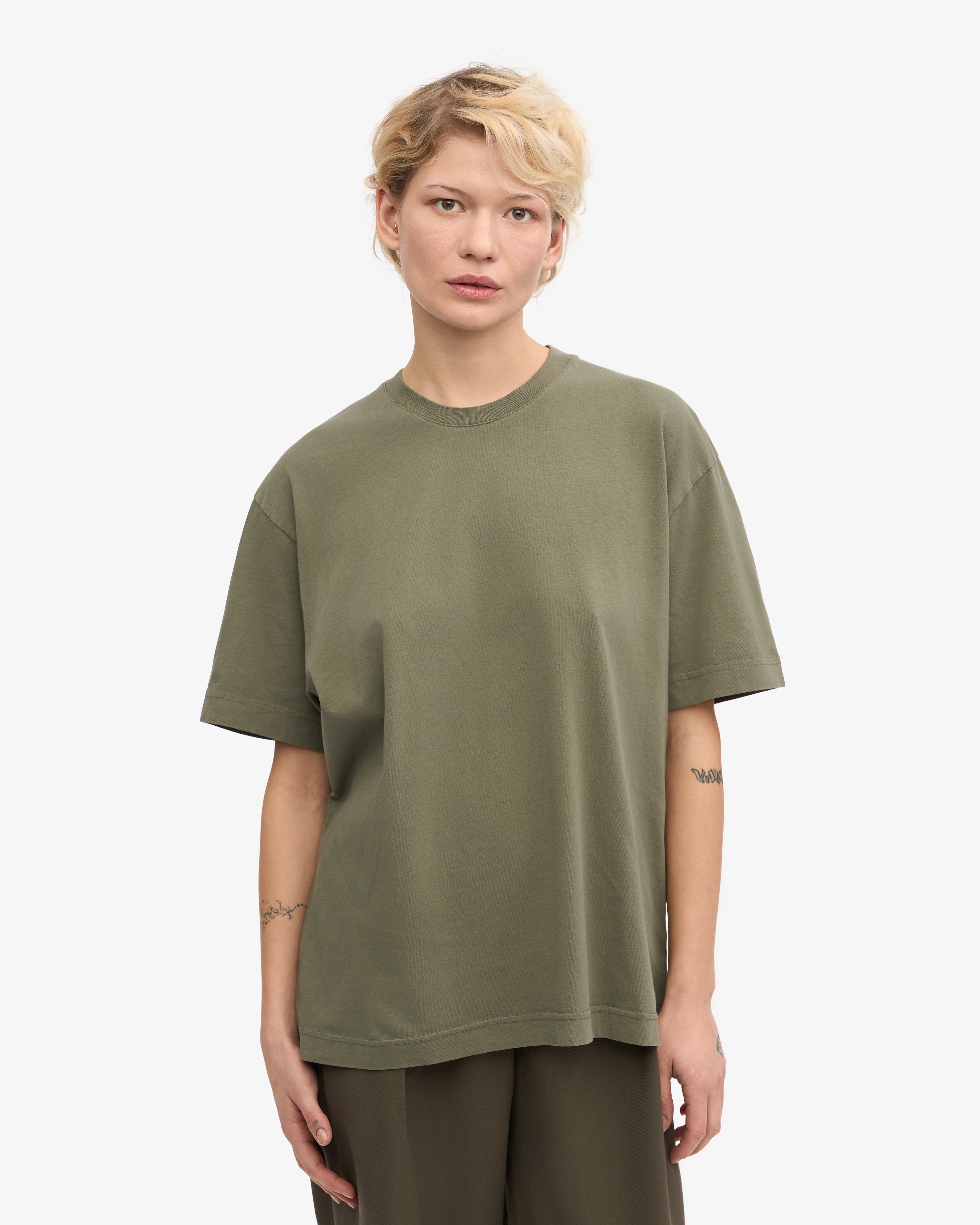 Oversized Organic Cotton T-Shirt for Women - Soft & Comfortable Dusty Olive Green Tee - Perfect for Casual Wear, Lounge, and Everyday Outfits
