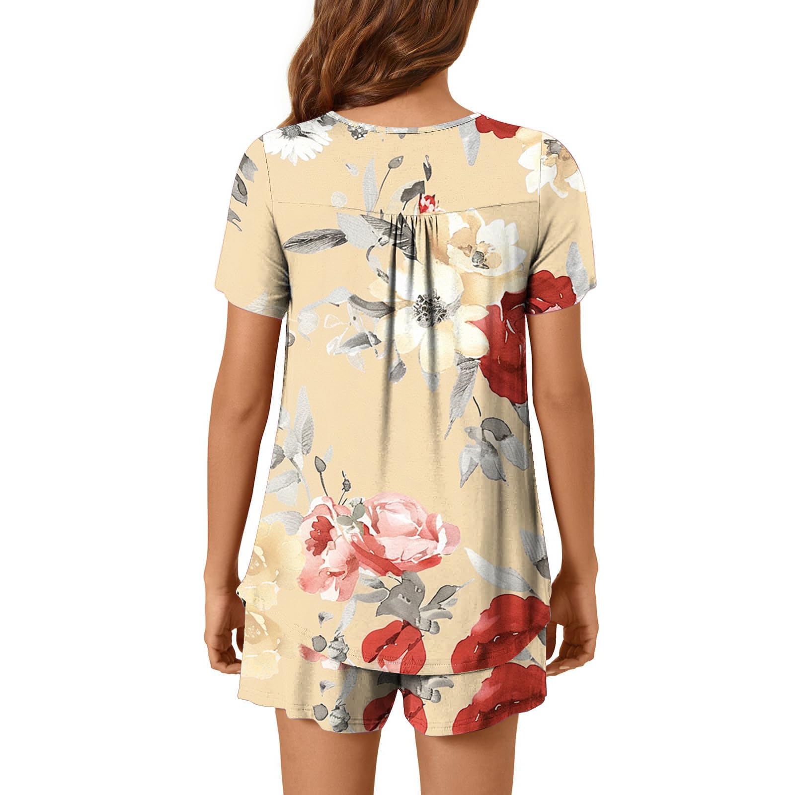 Women's Floral Print Lounge Set - 2 Piece Summer Pajama Set with Crewneck & Short Sleeves | Soft Sleepwear for Women | Perfect for Relaxing at Home, Lounging & Vacation Comfort
