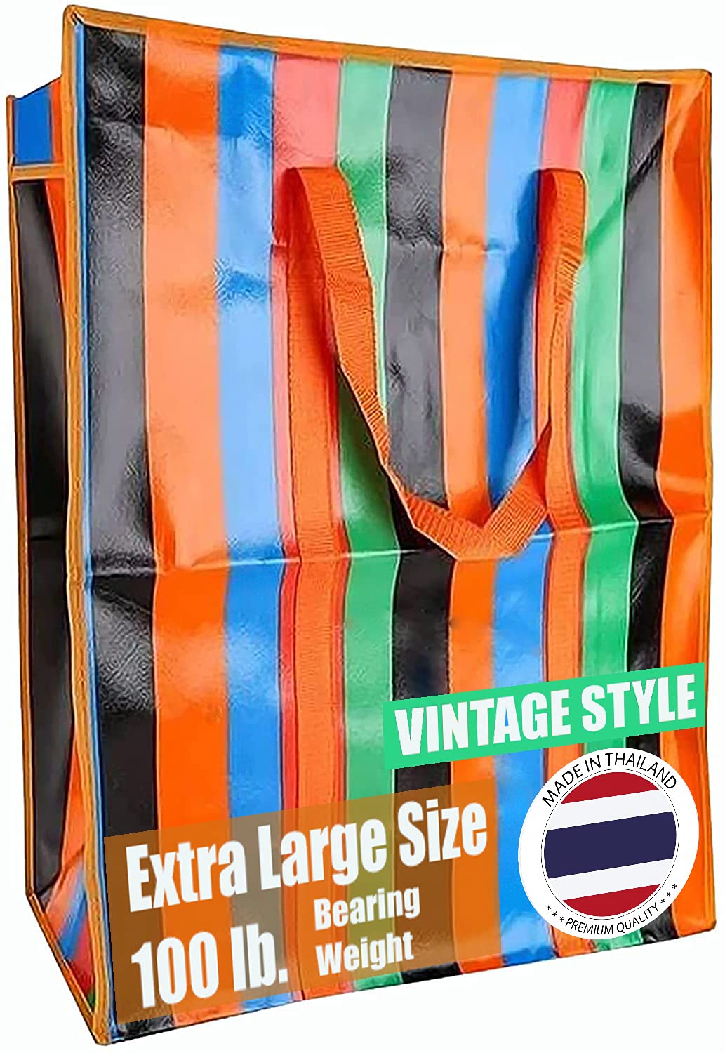 Heavy Duty Extra Large Storage Bags - Waterproof Moving & Organizing Totes for Patio Cushions, Clothes, College Dorm Essentials, Christmas Decorations | Alternative to Moving Boxes | Perfect for Home, Closet & Seasonal Storage (Rainbow, Set of 1)