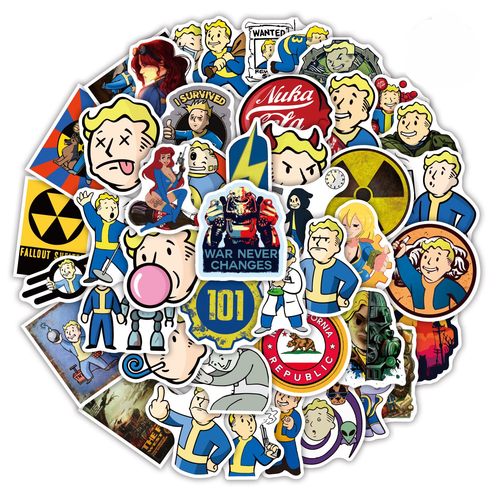 50Pcs Fallout Themed Vinyl Stickers - Waterproof Decals for Laptop, Water Bottle, Suitcase, Fridge & More | Perfect for Gaming Fans, Birthday Party Favors & Kids Room Decor