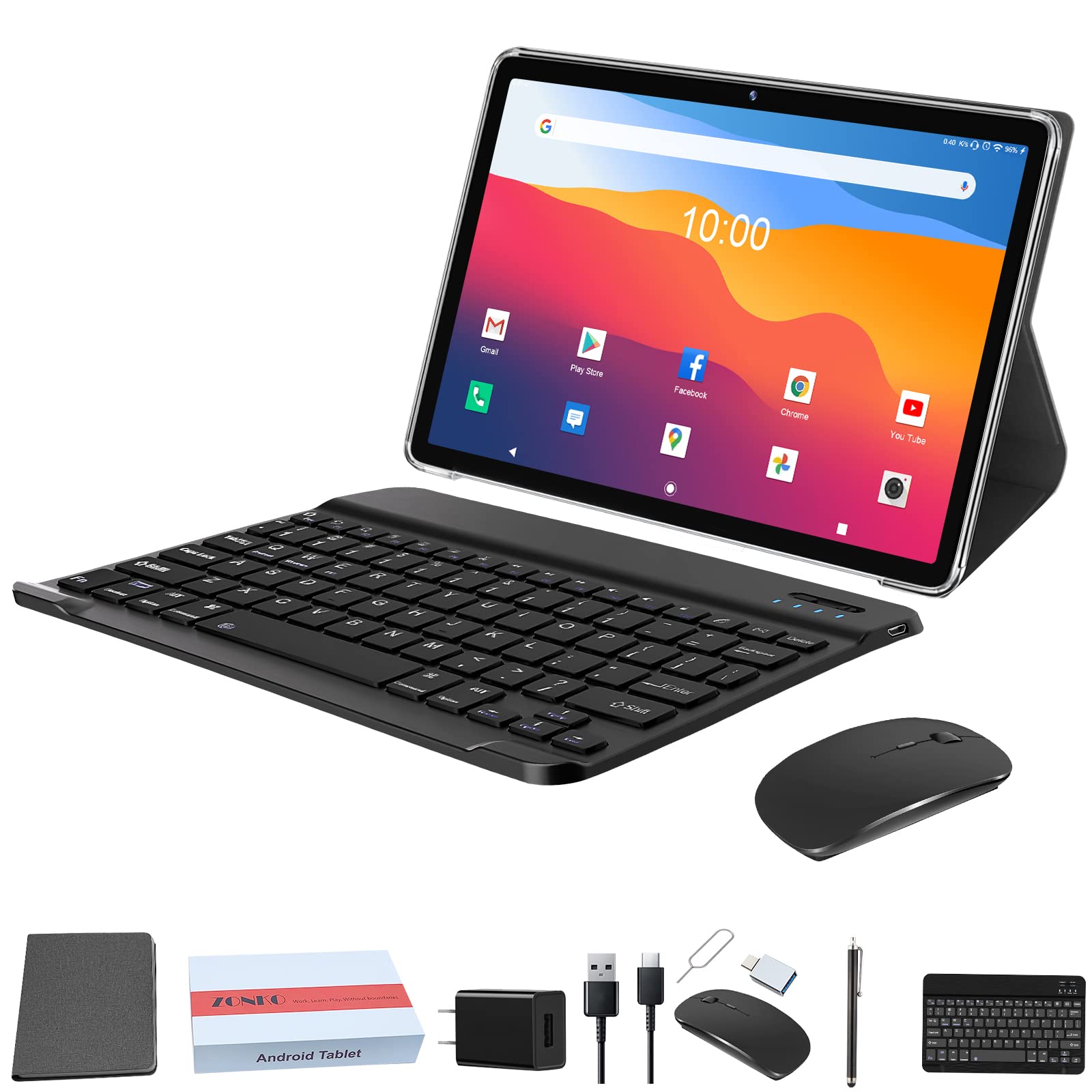2025 Newest 10-inch 2-in-1 Android 14 Tablet with Keyboard - 128GB Storage + 1TB Expandable, Octa-Core Processor, 13MP Dual Camera, HD Touchscreen, 2.4G/5G WiFi, GMS Certified - Includes Case & Mouse (Gray) - Perfect for Work, Study, and Entertainment On-The-Go