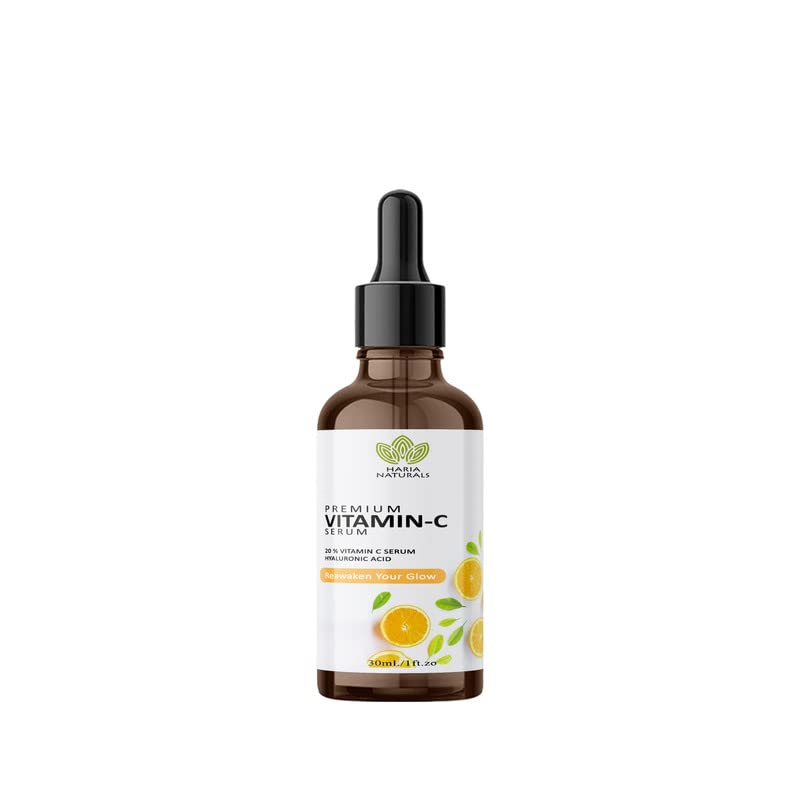 Haria Naturals Professional Vitamin C Face Serum - Brightens Skin, Reduces Wrinkles & Fine Lines, 30ml | Anti-Aging, Dark Spot Treatment for Glowing Skin | Day & Night Skincare Routine