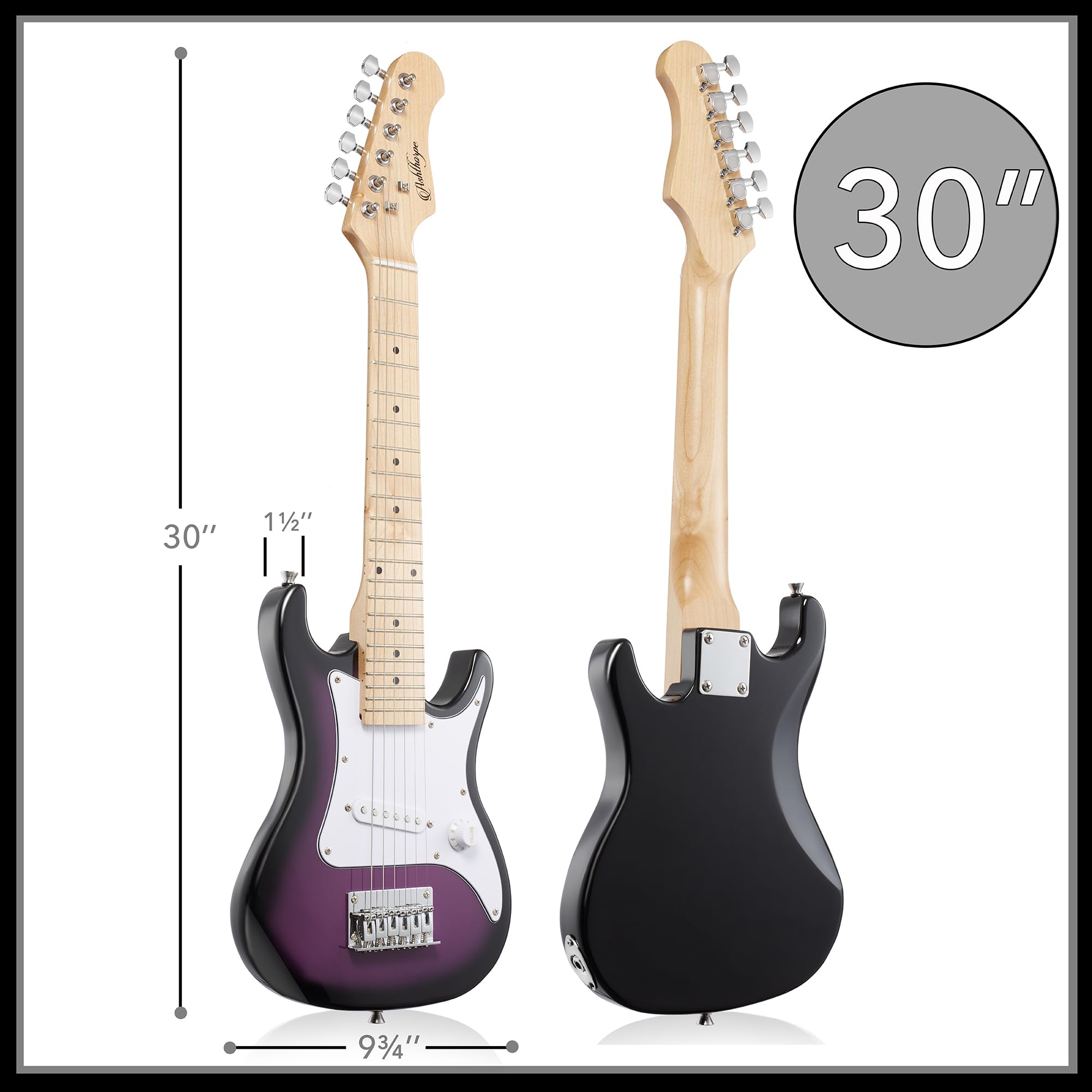 Ashthorpe 30-inch Purple Electric Guitar Starter Kit with 10W Amplifier, Gig Bag, Strings, Strap & Picks - Perfect for Beginners, Practice & Home Performances