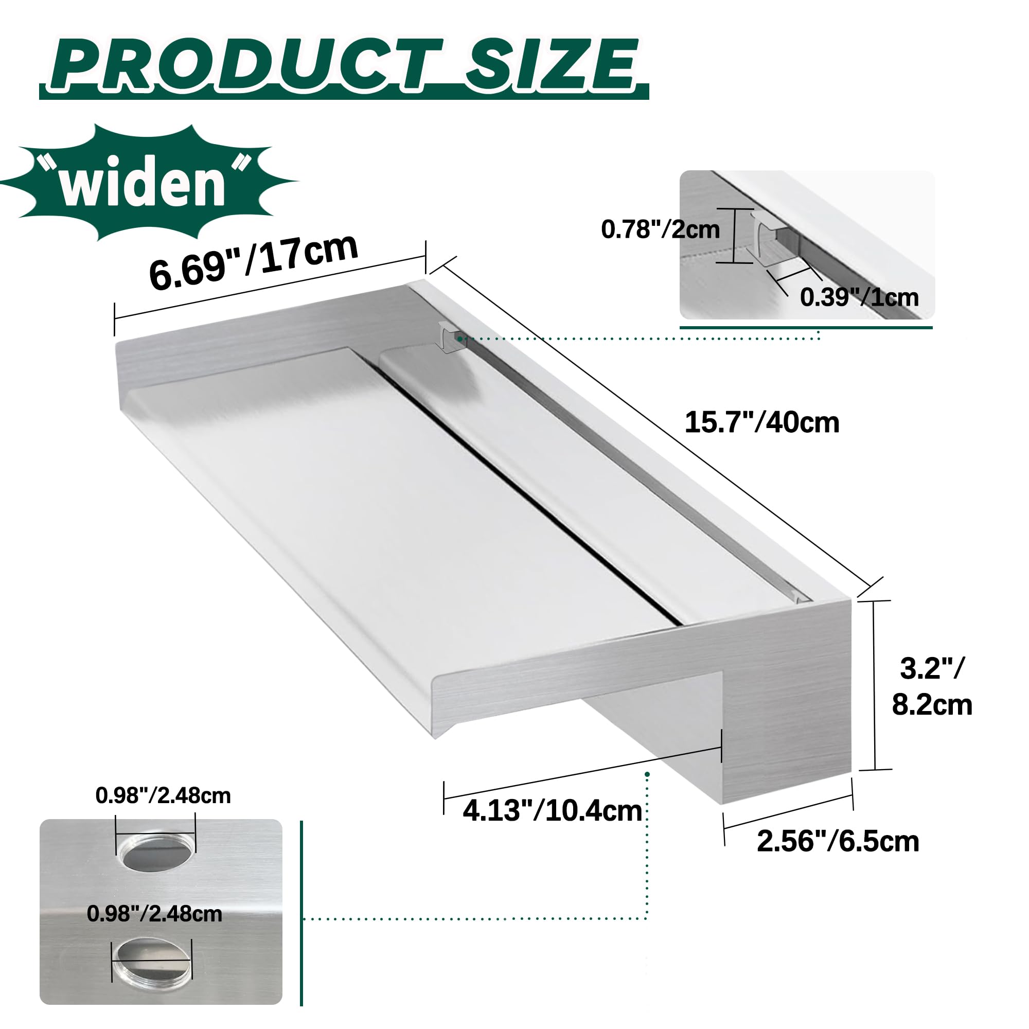 304 Stainless Steel Pool Fountain Waterfall with Wide Water Flow Platform - Outdoor Waterfall Spillway for Swimming Pools, Ponds & Patio Decor (15.7 Inch) - Perfect for Backyard Landscaping, Garden Water Features & Relaxing Outdoor Spaces
