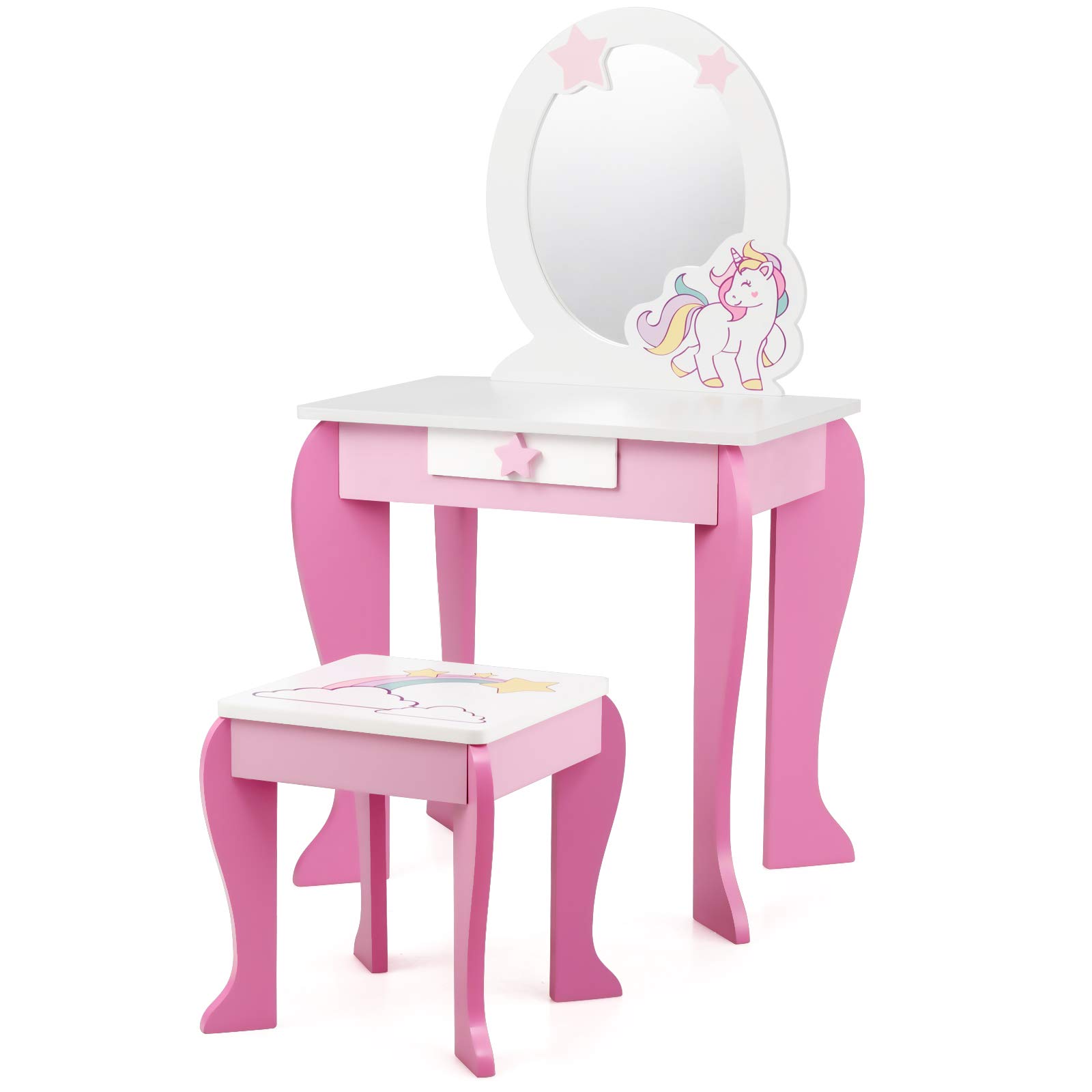 **Pink Princess Vanity Set for Toddler Girls - Kids Makeup Table with Stool, Detachable Mirror & Storage Drawer - Pretend Play Dressing & Makeup Toy for Birthday Gifts & Room Decor**