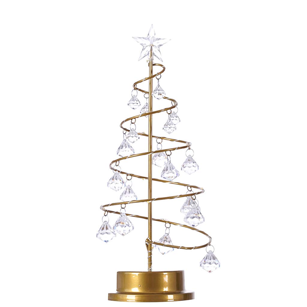 XINDEEK Christmas Crystal Tree Lamp - LED Wrought Iron Holiday Decor with Warm White Lights, Small Table Lamp for Bedroom, Living Room, Office | Perfect for Christmas Decorations, Gift Giving & Cozy Home Ambiance