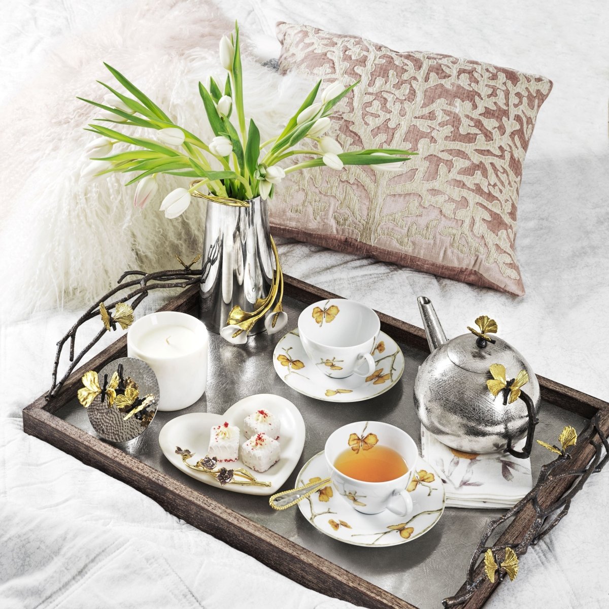Elegant Butterfly Ginkgo Porcelain Tea Set - 16-Piece Handcrafted Floral Tea Service for Afternoon Tea, Gift & Home Decor - Perfect for Tea Parties, Bridal Showers & Chinese Tea Ceremonies