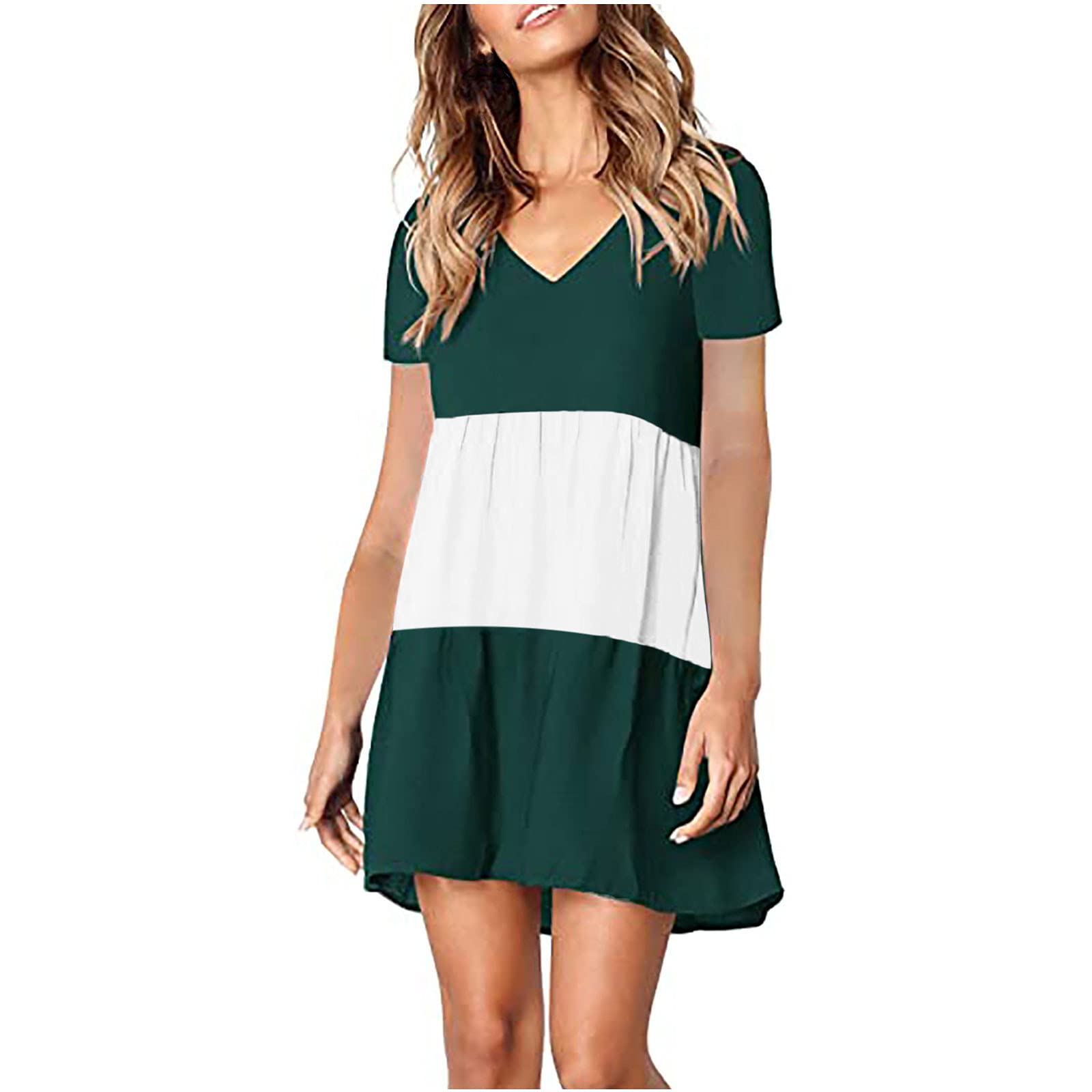 Elegant Flowy V-Neck Tunic Dress for Women - Wedding Guest Dress 2022, Hide Belly Plus Size Casual Short Dress - Perfect for Fall Weddings, Parties & Special Occasions