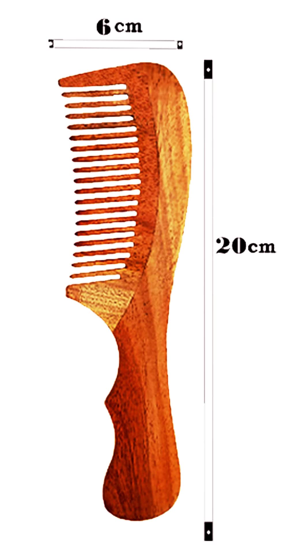 Rufiys Kacchi Neem Wood Hair Comb for Women & Men - Anti Dandruff Wooden Comb with Handle for Curly & Wavy Hair - Promotes Hair Growth - Perfect for Daily Hair Care & Scalp Massage