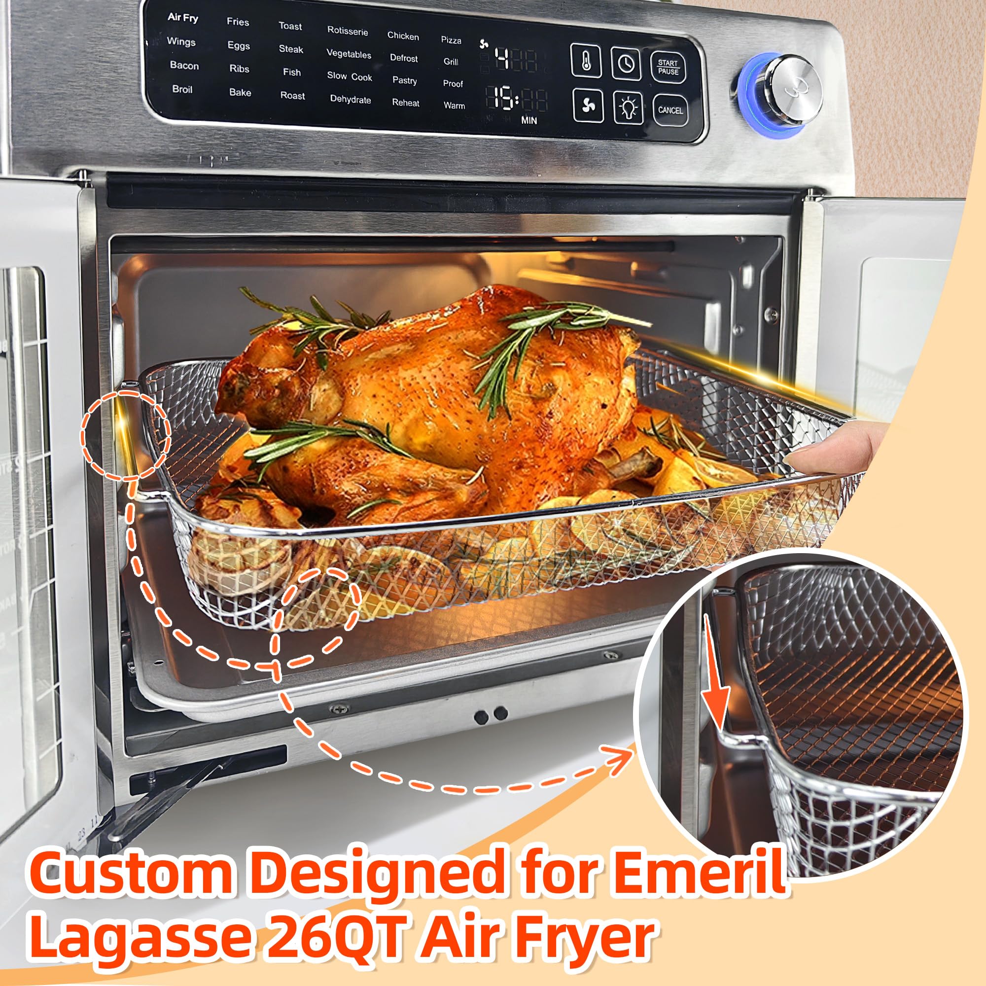 Emeril Lagasse 26 Qt Air Fryer Accessories Set - Non-Stick Baking Pans, Air Fryer Basket, Parchment Paper & Teflon Mats for Extra Large Air Fryer Oven | Perfect for Healthy Cooking, Meal Prep & Family Gatherings