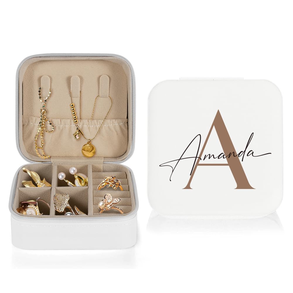 Personalized Initial & Name Jewelry Box - Custom Engraved Travel Case Organizer for Women | Bridesmaid Gifts, Birthday Presents | Perfect for Travel, Wedding Accessories & Jewelry Storage (Design 05)