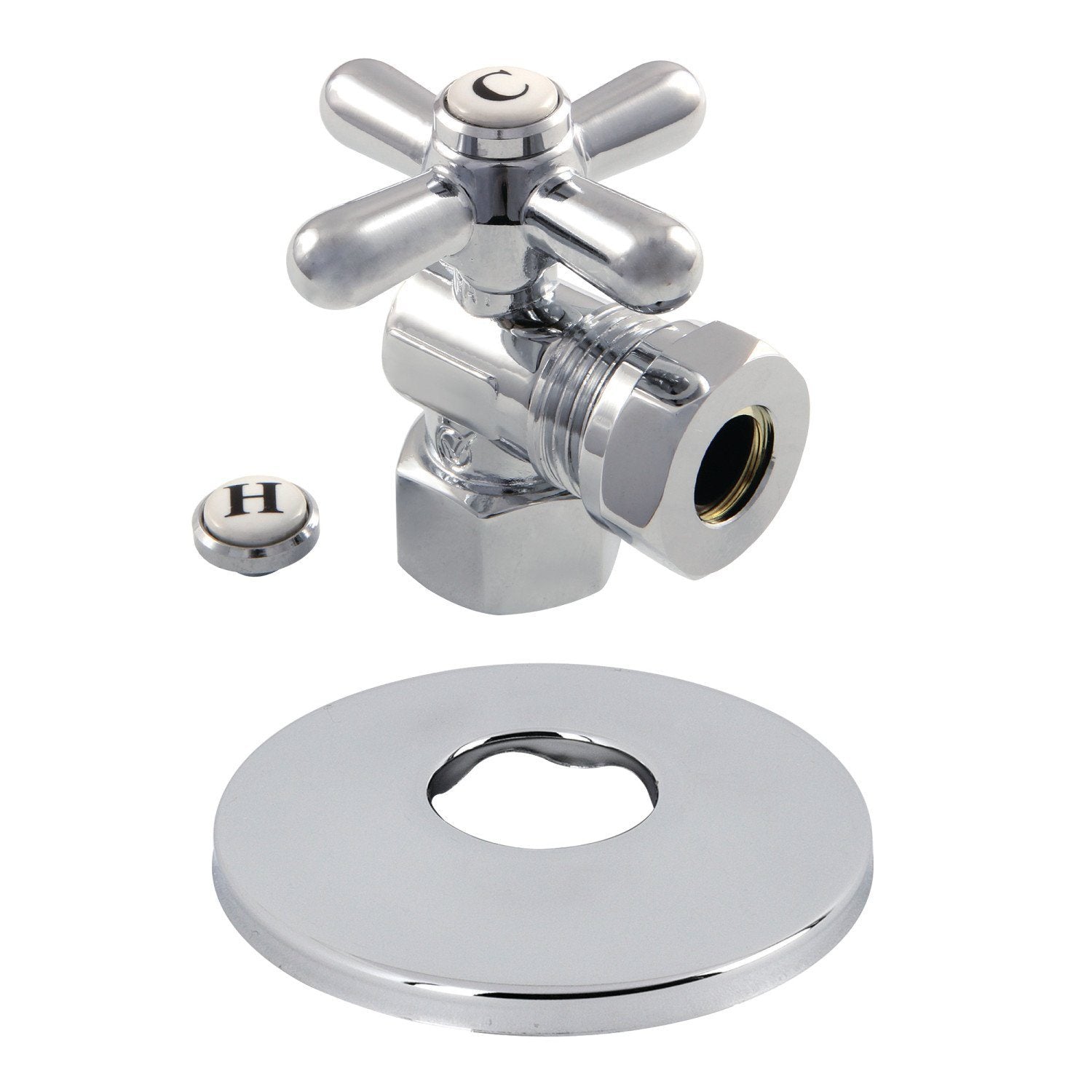 1/2 Inch FIP x 1/2 Inch or 7/16 Inch Slip Joint Quarter Turn Angle Shut Off Valve with Flange - Brass Water Supply Valve for Sink, Toilet, Dishwasher & Washing Machine Connections