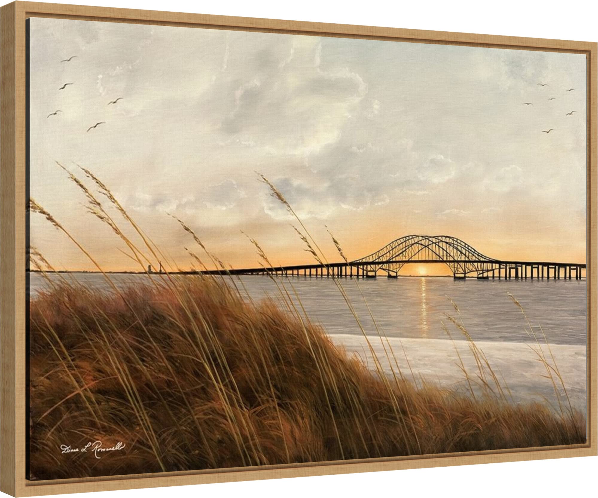 Amanti Art Framed Canvas Wall Art - 16x23 Captree Bridge Landscape Painting by Diane Romanello, Modern Framed Canvas Artwork for Living Room, Bedroom & Bathroom Decor | Perfect for Coastal & Nature-Inspired Home Interiors