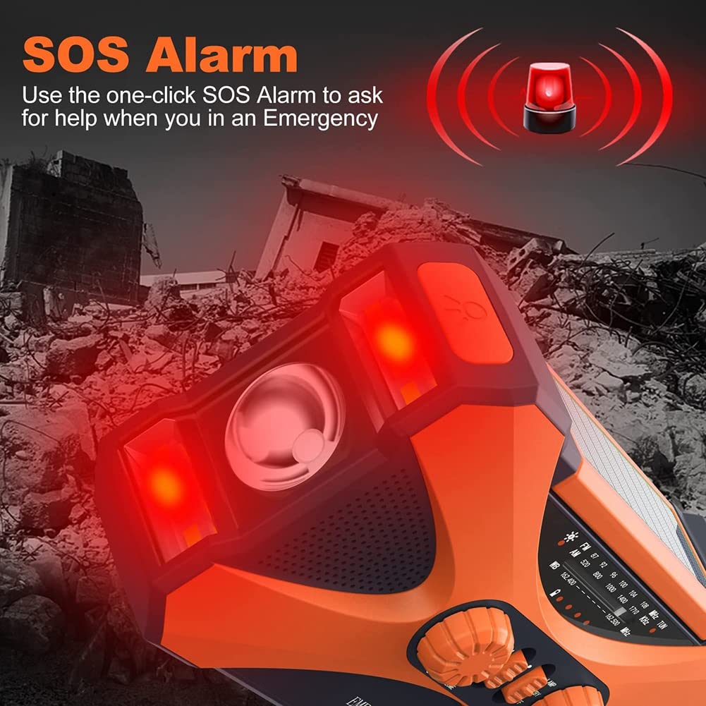 Malloy 10000mAh Solar Hand Crank Emergency Radio - Portable NOAA Weather Radio with USB Phone Charger, LED Flashlight & SOS Alarm (Orange) - Perfect for Camping, Hiking & Power Outages