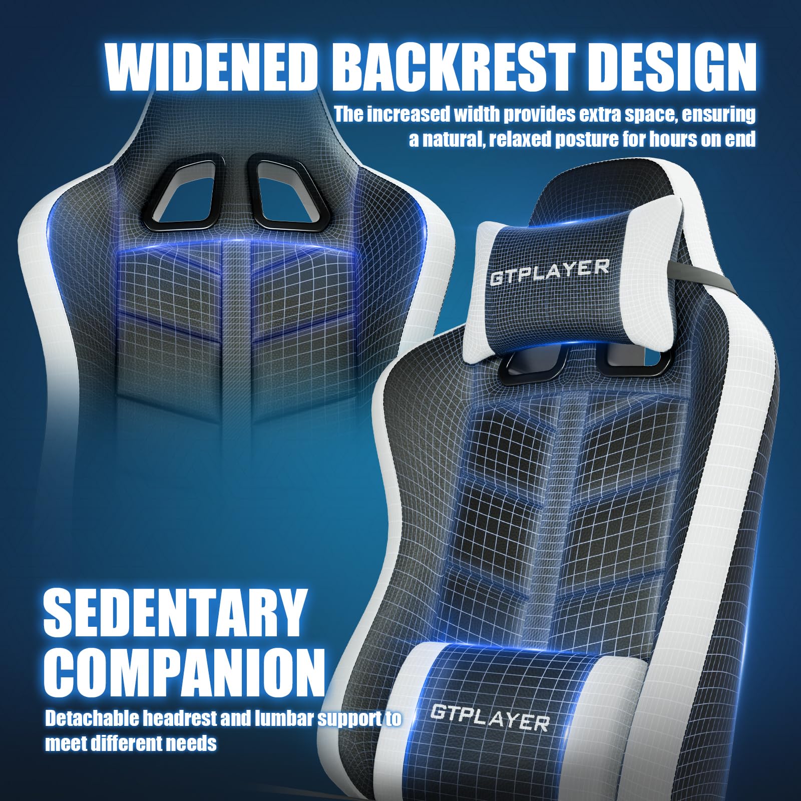 GTPLAYER Ergonomic Gaming Chair with Adjustable Footrest - Height Adjustable Computer Gaming Chair for Adults & Kids, 90-155° Recline, Removable Headrest & Lumbar Support (Carbon Black-White) - Perfect for PC Gaming, Office Work & Home Entertainment