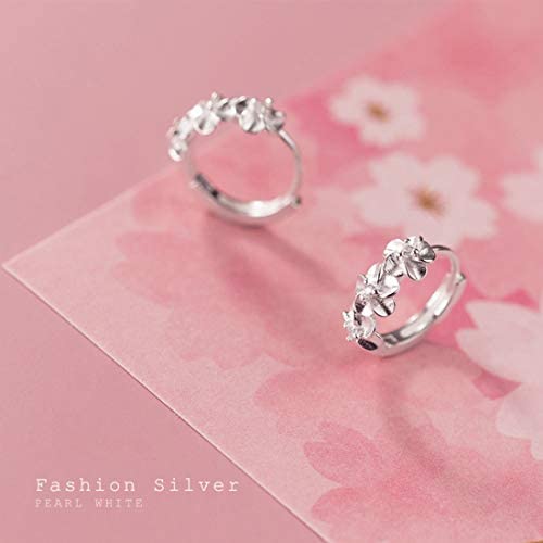 925 Sterling Silver Floral Hoop Earrings for Women - Small Huggie Hoop Earrings with Plumeria Flower Design - Perfect for Everyday Wear, Parties & Gifts