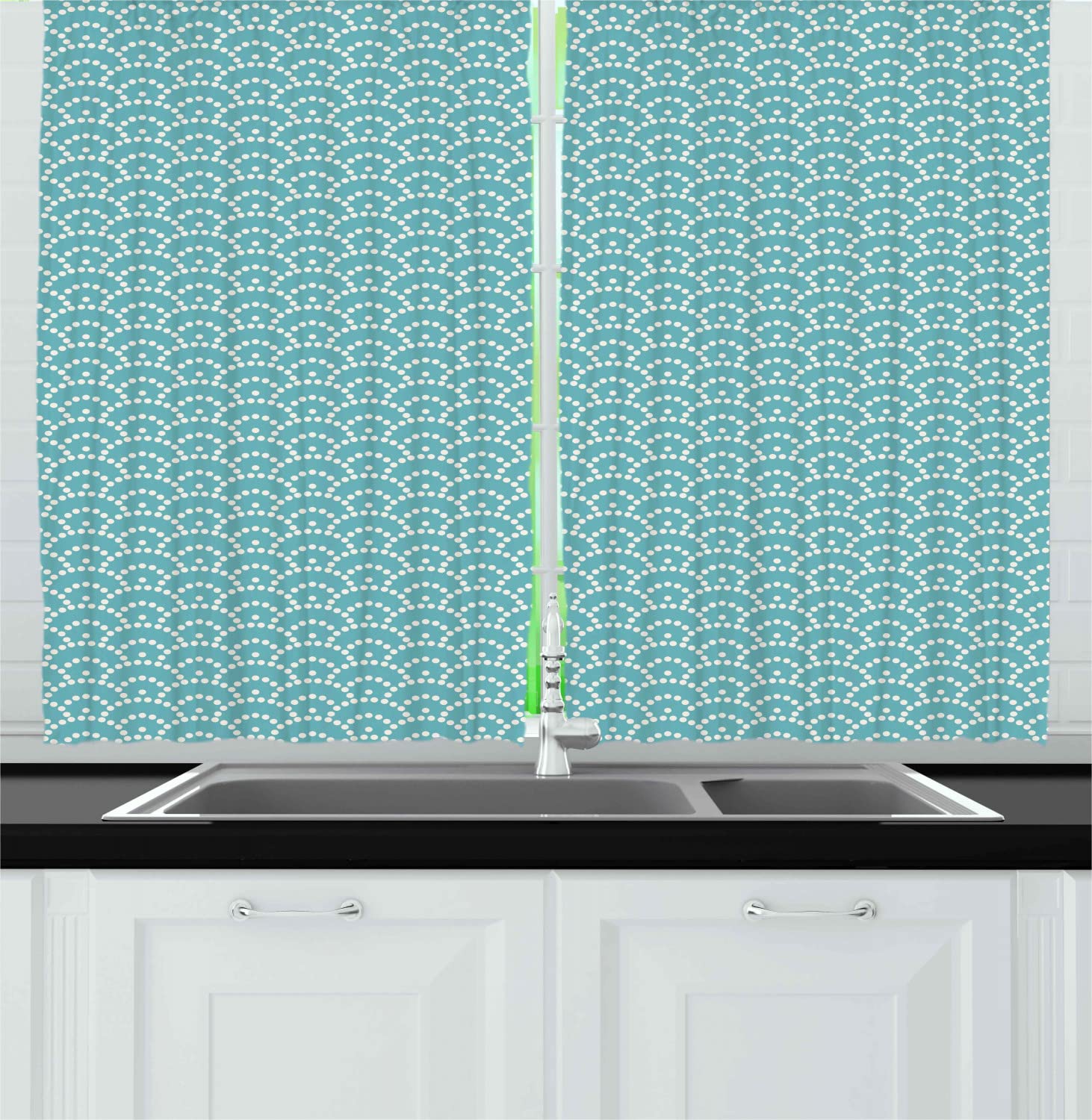 Ambesonne Pale Blue Long Kitchen Curtains - Abstract Bubble Japanese Style Vintage Design, 55