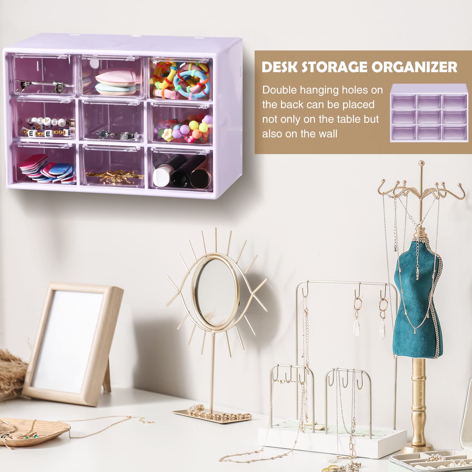 Amyhill 6-Piece Mini Drawer Organizer Set - 9-Drawer Plastic Desktop Storage Box for Office, Home & Craft Supplies | Perfect for Jewelry, Cosmetics & Small Item Organization (Purple) | Ideal for Bedroom, Bathroom & Workspace Clutter Control