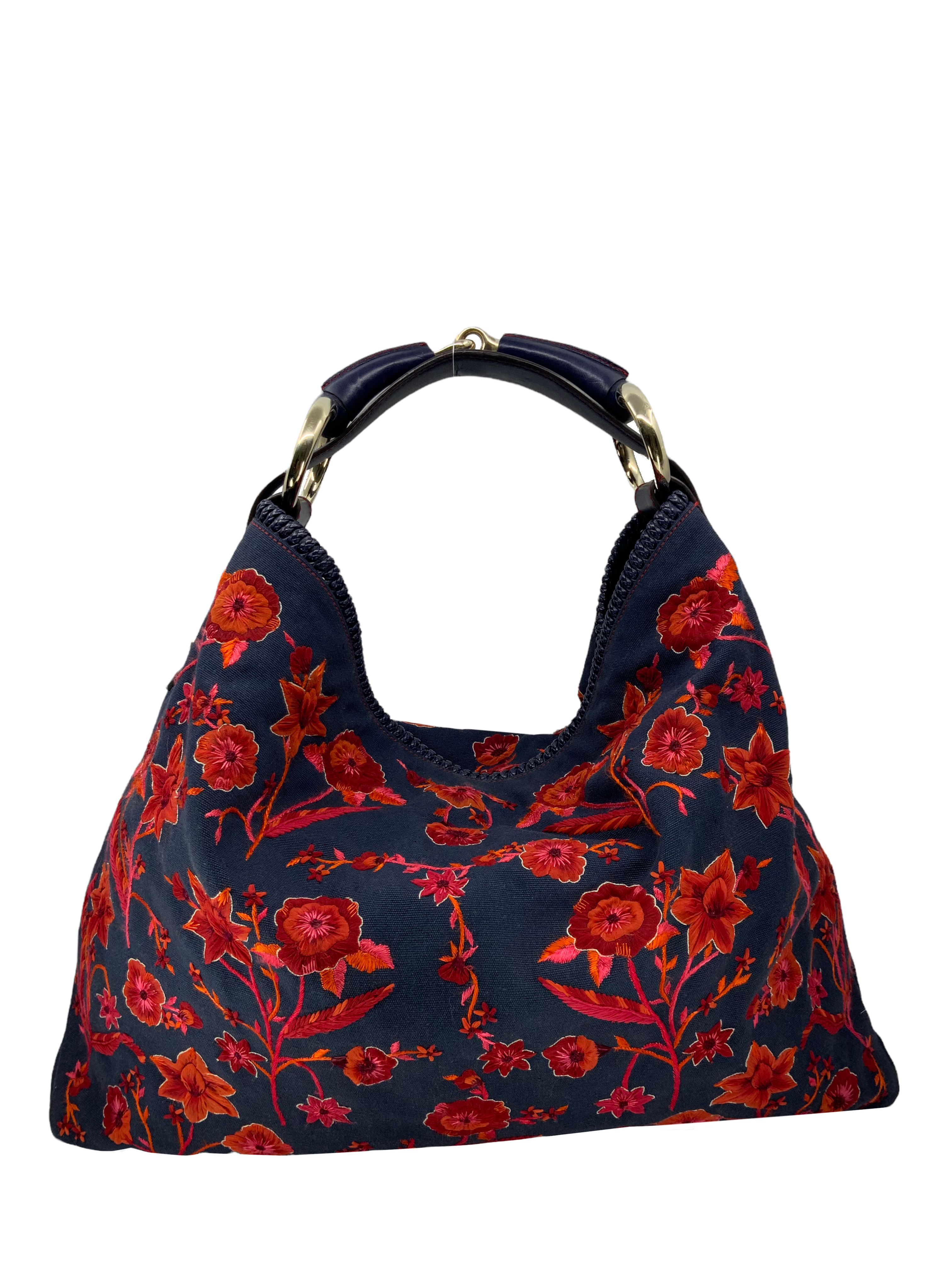 Gucci Floral Embroidered Canvas Large Horsebit Handle Hobo Bag - Women's Designer Shoulder Purse for Work, Travel & Everyday Use
