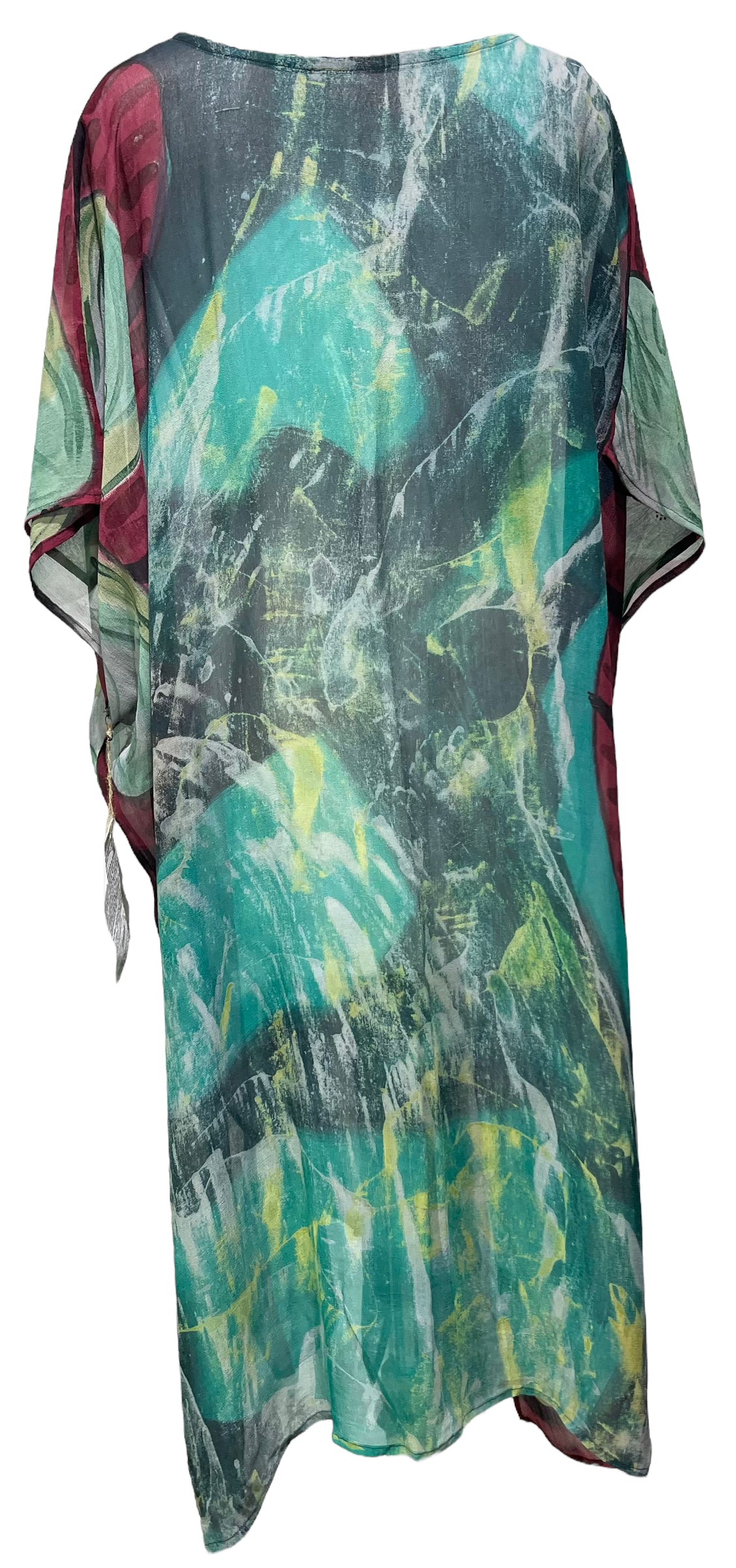 PRG4429 Sheer Avatar Pure Silk Maxi Kaftan Dress - Elegant Long Sleeve Flowy Beach Cover Up for Women - Perfect for Resort Wear, Vacation, and Summer Evenings