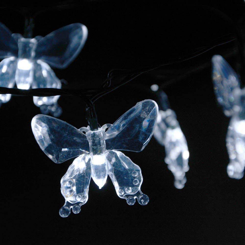 Solar Powered Butterfly String Lights - 23FT 50LED Waterproof Outdoor Fairy Lights with 8 Lighting Modes for Garden, Patio, Wedding, Party & Christmas Decor (White) - Perfect for Backyard, Balcony and Indoor Home Decorations
