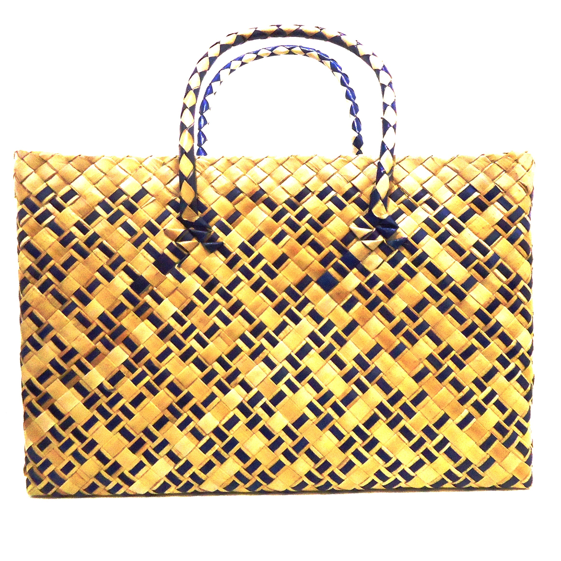 Eco-Friendly Pandan Straw Handbag - Natural & Navy Colors - Perfect for Beach, Picnic, and Summer Fashion Accessories