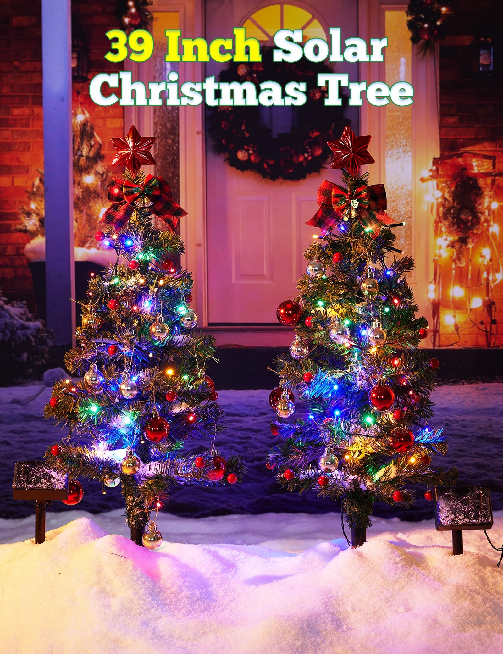 100LED Solar Christmas Tree Lights Outdoor Waterproof - 8 Modes Large Solar Xmas Lights with Christmas Balls & Red Berries - Solar Powered Holiday Decor for Garden, Pathway, Yard, Patio (Perfect for Christmas, New Year, Winter Decorations)