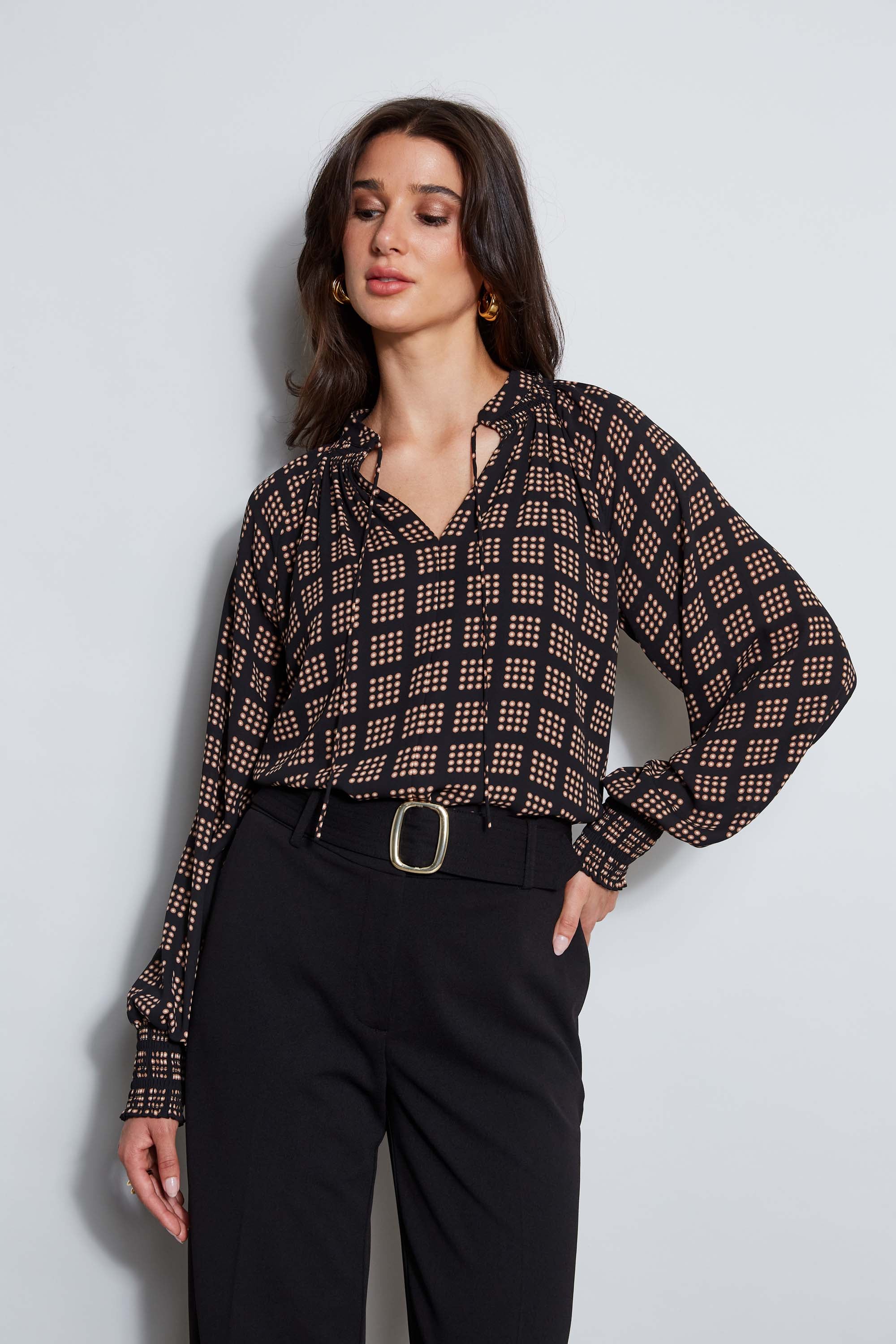 Tahari Icon Dot Shirt for Women - Stylish Polka Dot Blouse for Office & Casual Wear | Perfect for Work, Dates & Special Occasions