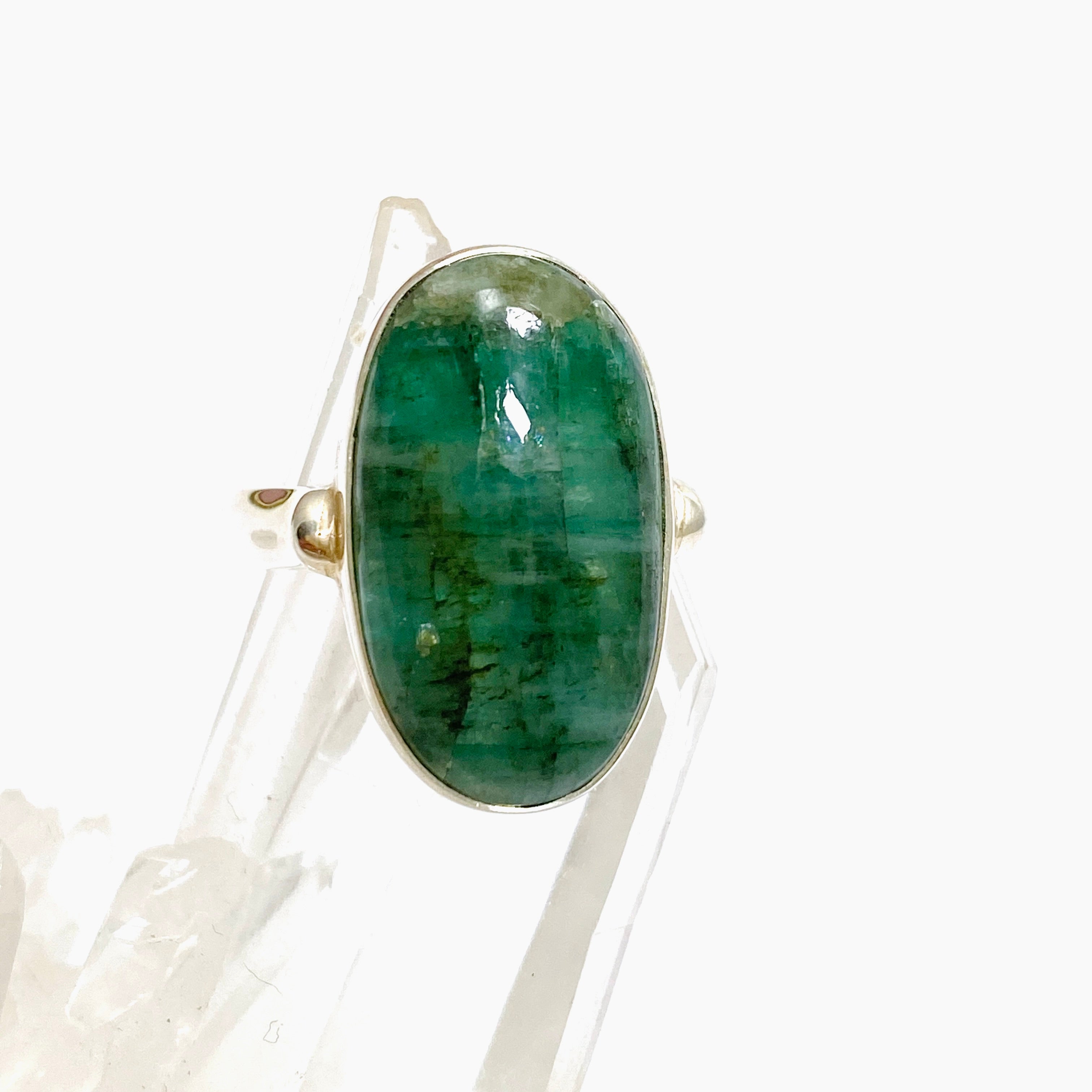 Emerald Oval Cabochon Ring - Size 10 - 925 Sterling Silver Jewelry - Perfect for Engagement, Wedding & Anniversary Gifts - KPGJ3294