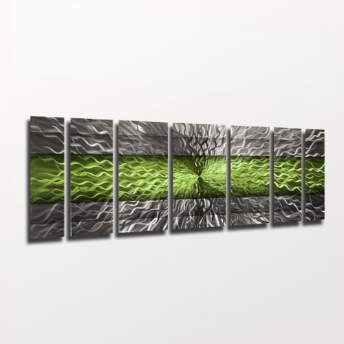 Modern Abstract Green Metal Wall Art Panels - Contemporary Metal Wall Sculpture for Home Décor - Rhythmic Energy in Black, Green & Silver - Perfect for Living Room, Bedroom & Office Wall Decor
