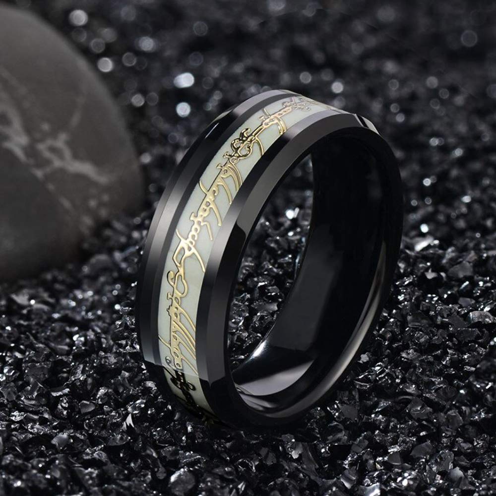 Glow in The Dark One Ring Band for Men & Women | 8mm Wide Stainless Steel Wedding Rings | Couples Matching Black Wedding Bands | Anniversary, Birthday & Holiday Gifts | Perfect for Nighttime Events & Romantic Occasions