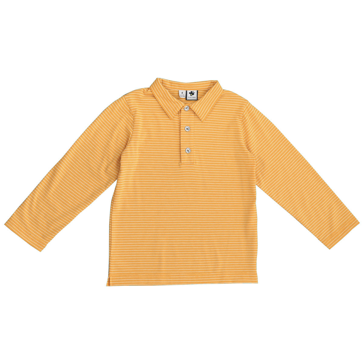 Boys Long Sleeve Polo Shirt - Marigold Striped Cotton Casual Top for School & Play | Comfortable Kids' Button-Down Shirt for Everyday Wear
