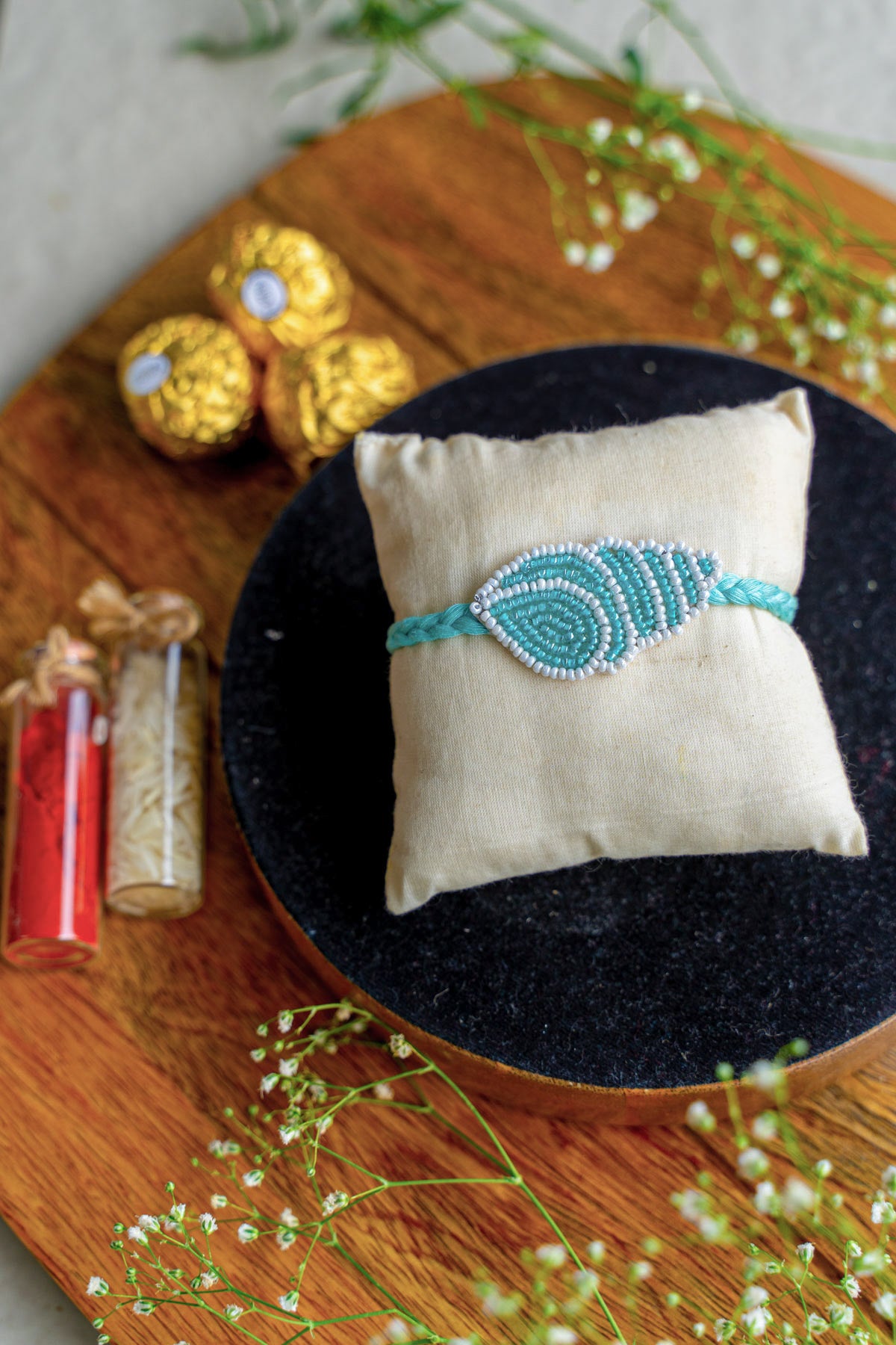 Handcrafted Shell Embroidered Rakhi Bracelet - Traditional Indian Raksha Bandhan Gift for Brother - Perfect for Siblings Day, Cultural Celebrations & Festival Gifting