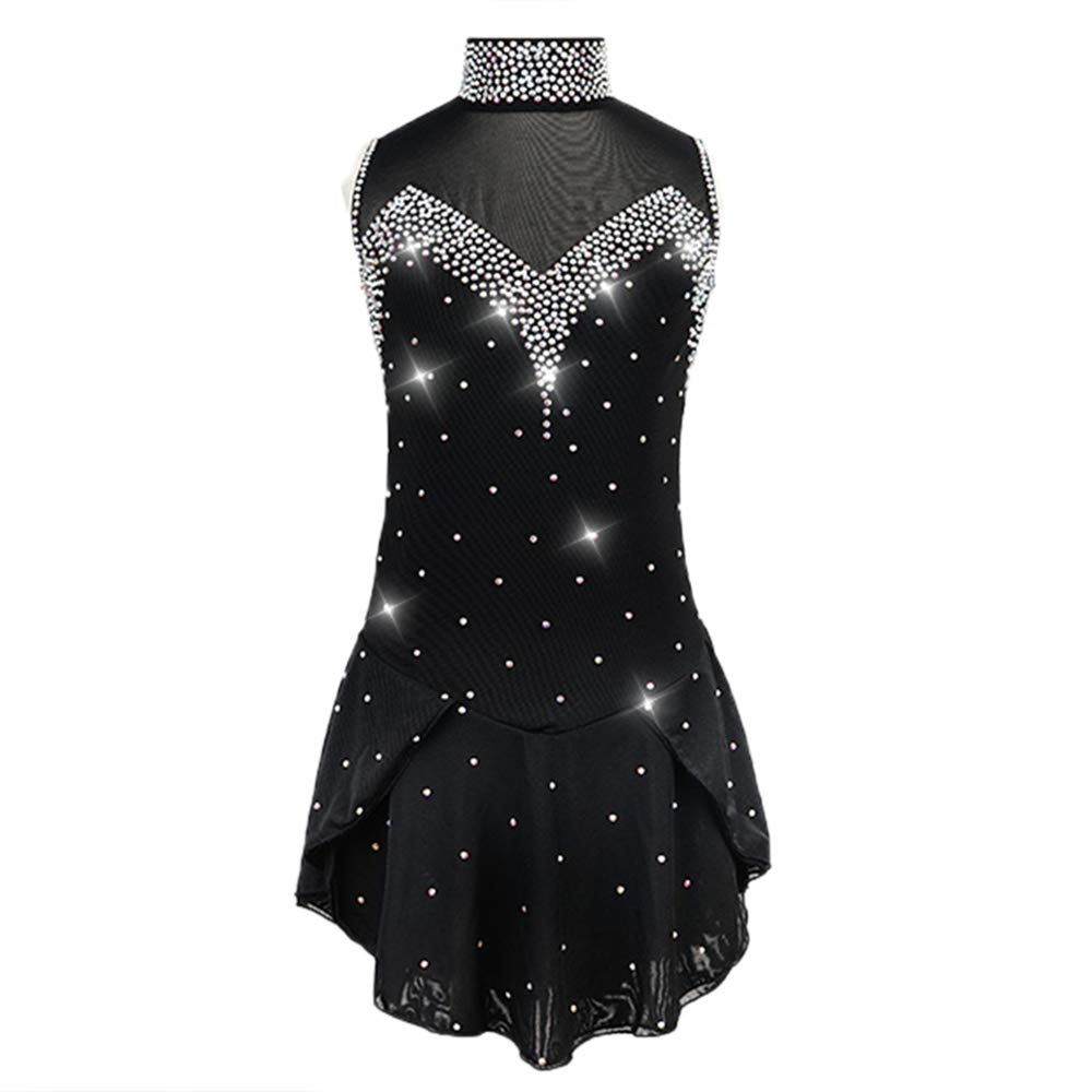Girls Black Ice Skating Dress - Competition Ballroom Unitard with Sleeveless Design for Ballet & Figure Skating - Perfect for Performances, Competitions & Practice