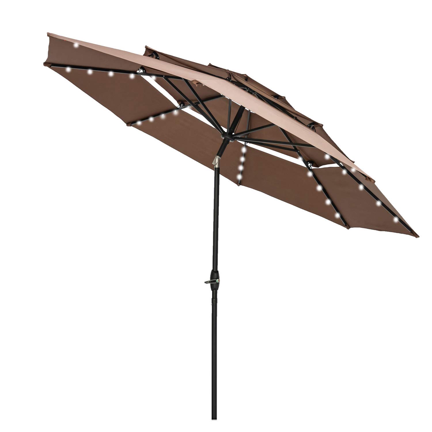 3-Tier Solar-Powered Patio Umbrella with LED Lights - 10ft Outdoor Cantilever Umbrella with Tilt & Crank Mechanism, 8 Reinforced Ribs - Perfect for Poolside, Backyard, Deck, and Garden Relaxation