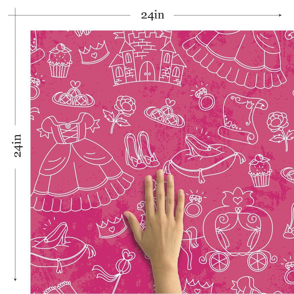Pink Royalty Children's Peel and Stick Removable Wallpaper - Self-Adhesive Nursery Decor for Girls' Bedroom & Playroom